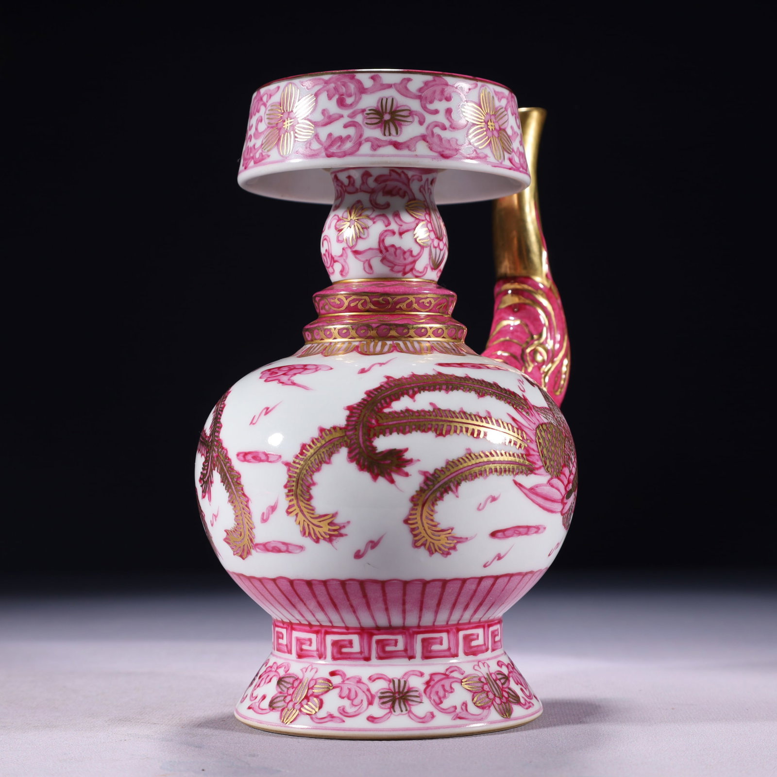 An Exquisite Ruby Red-Glazed Painted Gold Auspicious Cloud and Phoenix Pattern Pot - 8