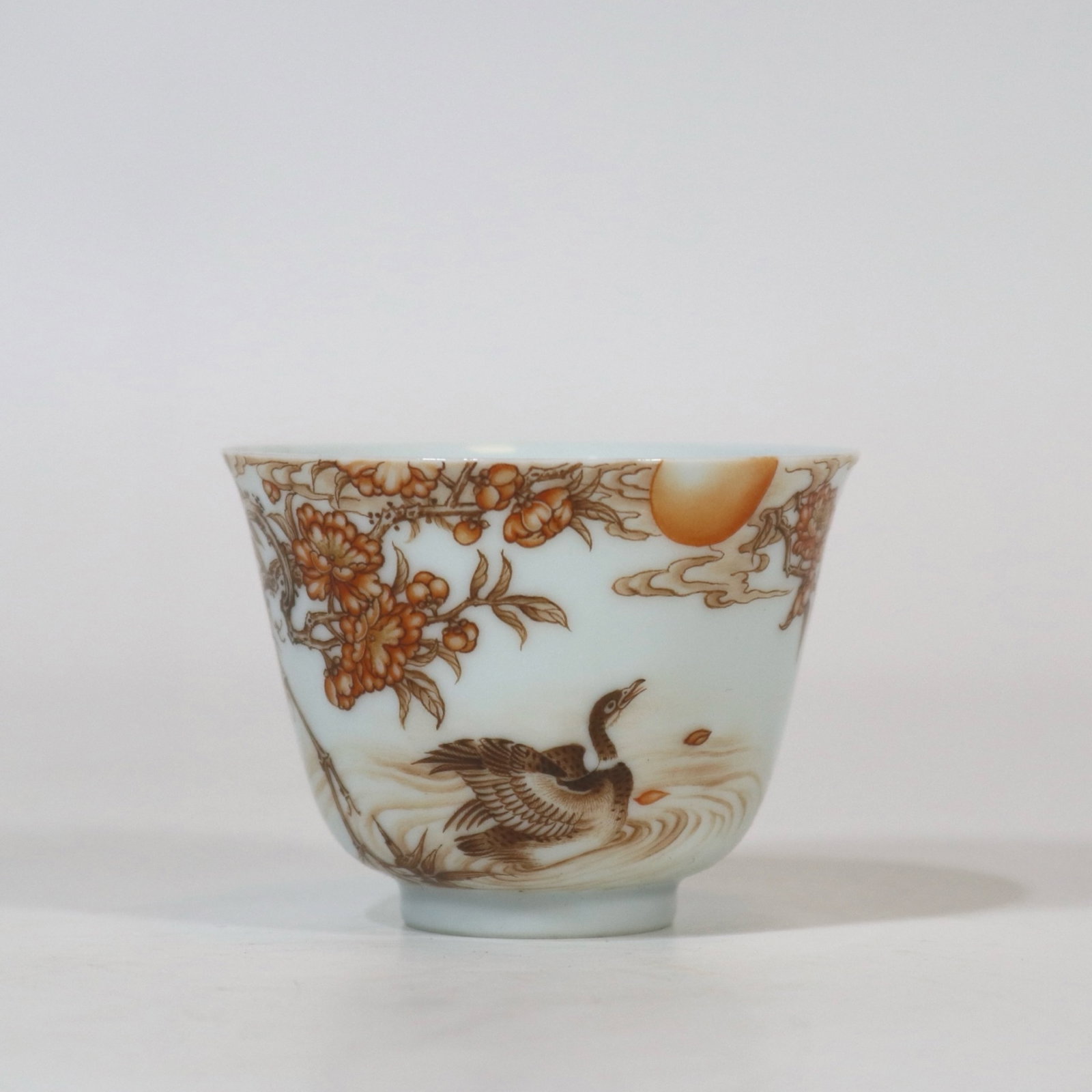 A fine iron-red cup with "ducks sense spring river warmth" poetic inscription (1 of 9)