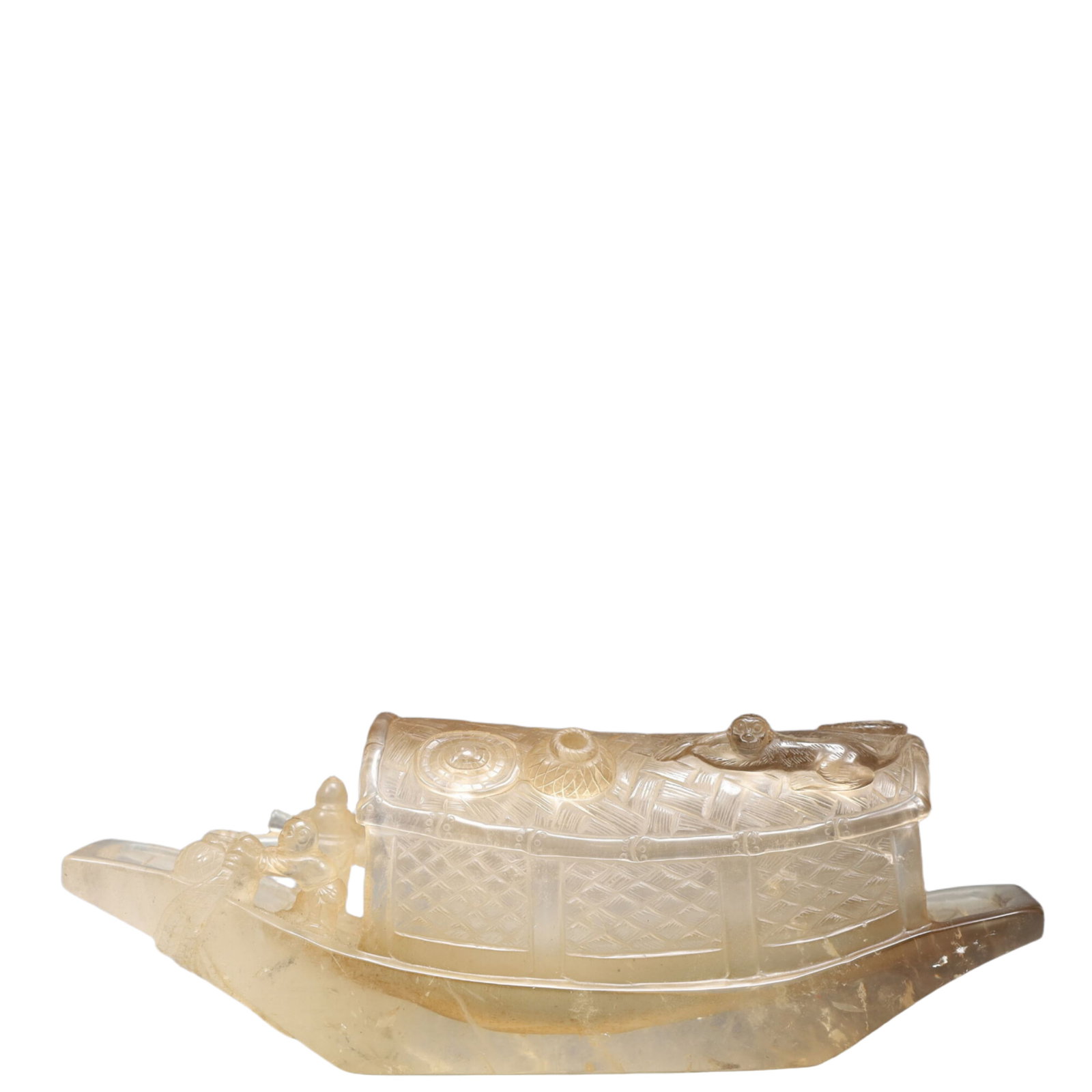 An Exquisite Crystal Figure Boat Ornament: An Exquisite Crystal Figure Boat Ornament,Qing Dynasty, China,Size:9.6inx3inx3.5in Weight:1100g 水晶人物船摆件,中国清代