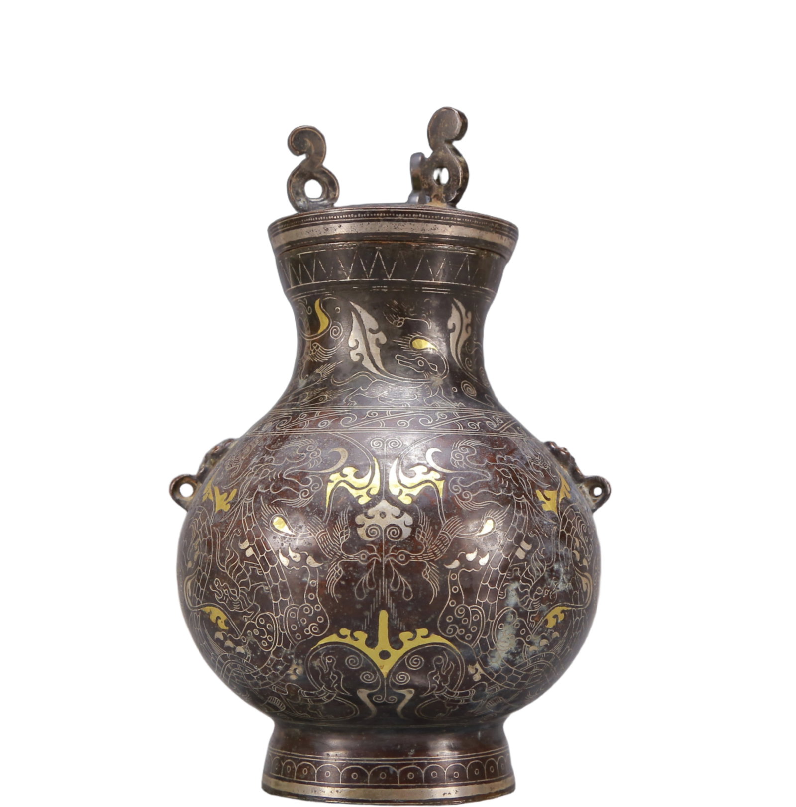 A Exquisite Gold and Silver-Inlaid Bronze Auspicious Beast Pattern Vase (1 of 10)