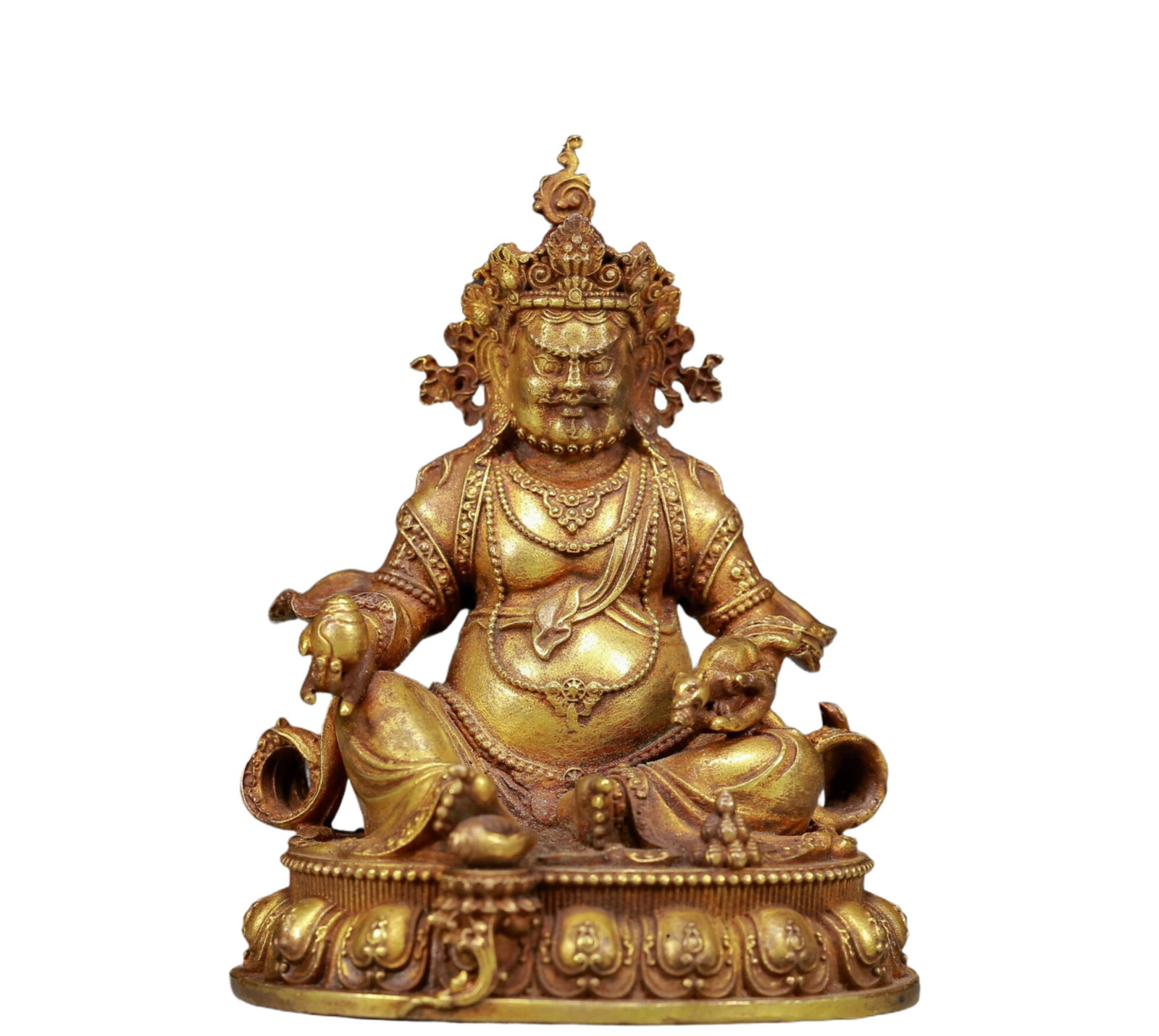 A Solemn Gilt Bronze Statue of Mammon: A Solemn Gilt Bronze Statue of Mammon,Ming Dynasty, China,Size:2.8inx2.6inx3.7in,Weight:365g 铜鎏金财神像，明代