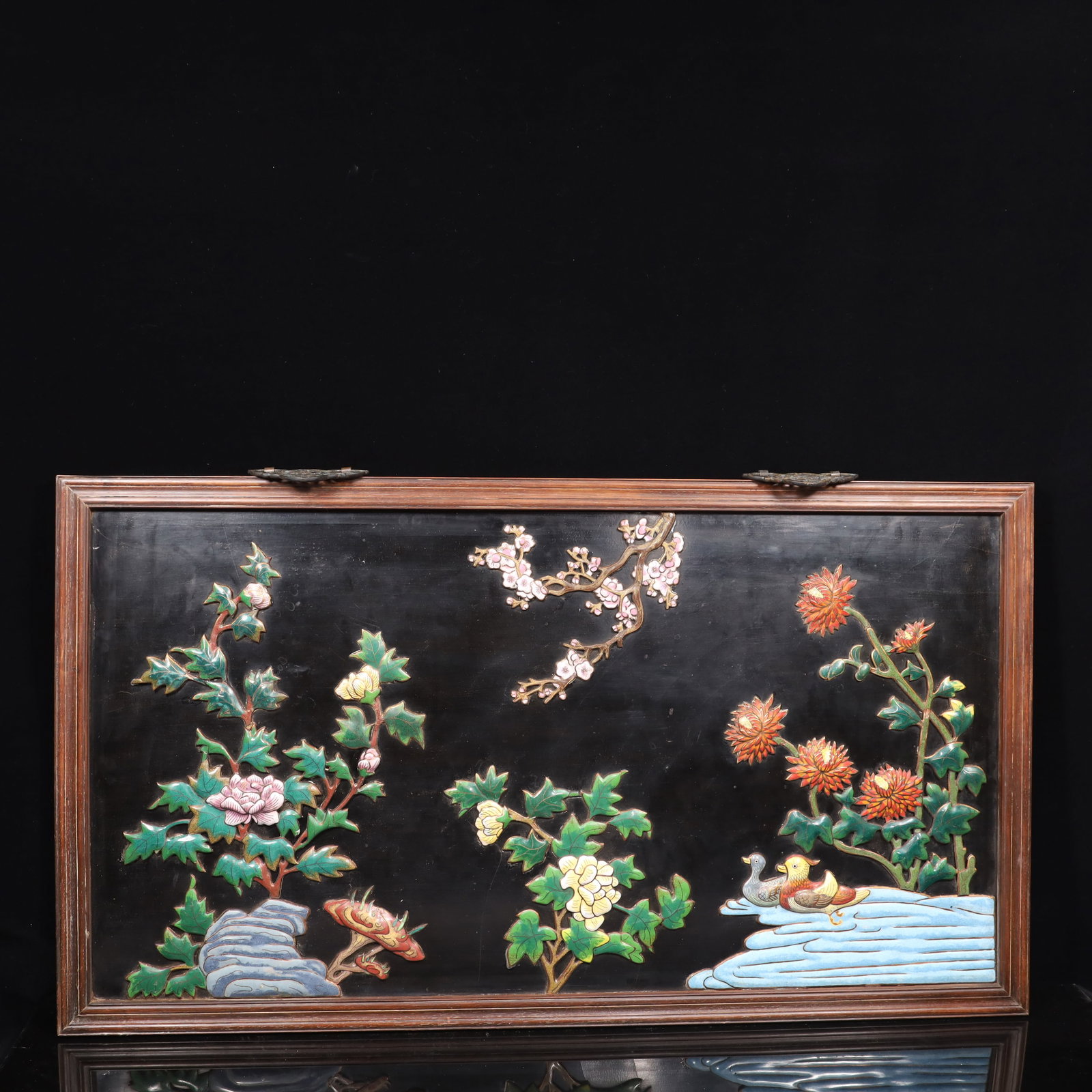A Huge Huanghuali wood Inlaid Lacquerware Flower Pattern Hanging Panel,Inlaid Gems (1 of 6)
