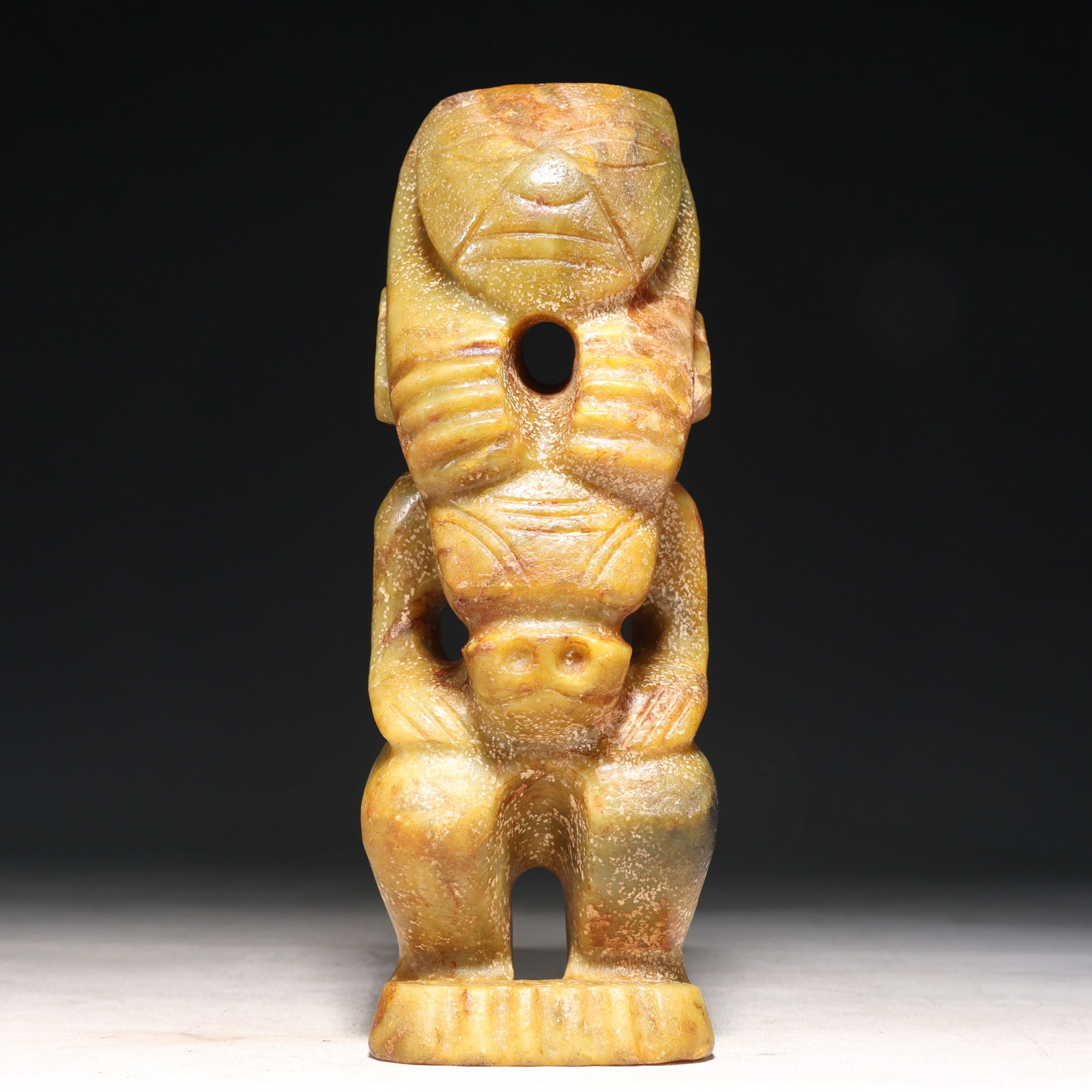 An Archaic Hongshan Culture Yellow Jade Figure Ornament: An Archaic Hongshan Culture Yellow Jade Figure Ornament,Ancient Time, China,Size:3.1inx2inx8.9in Weight:1500g
