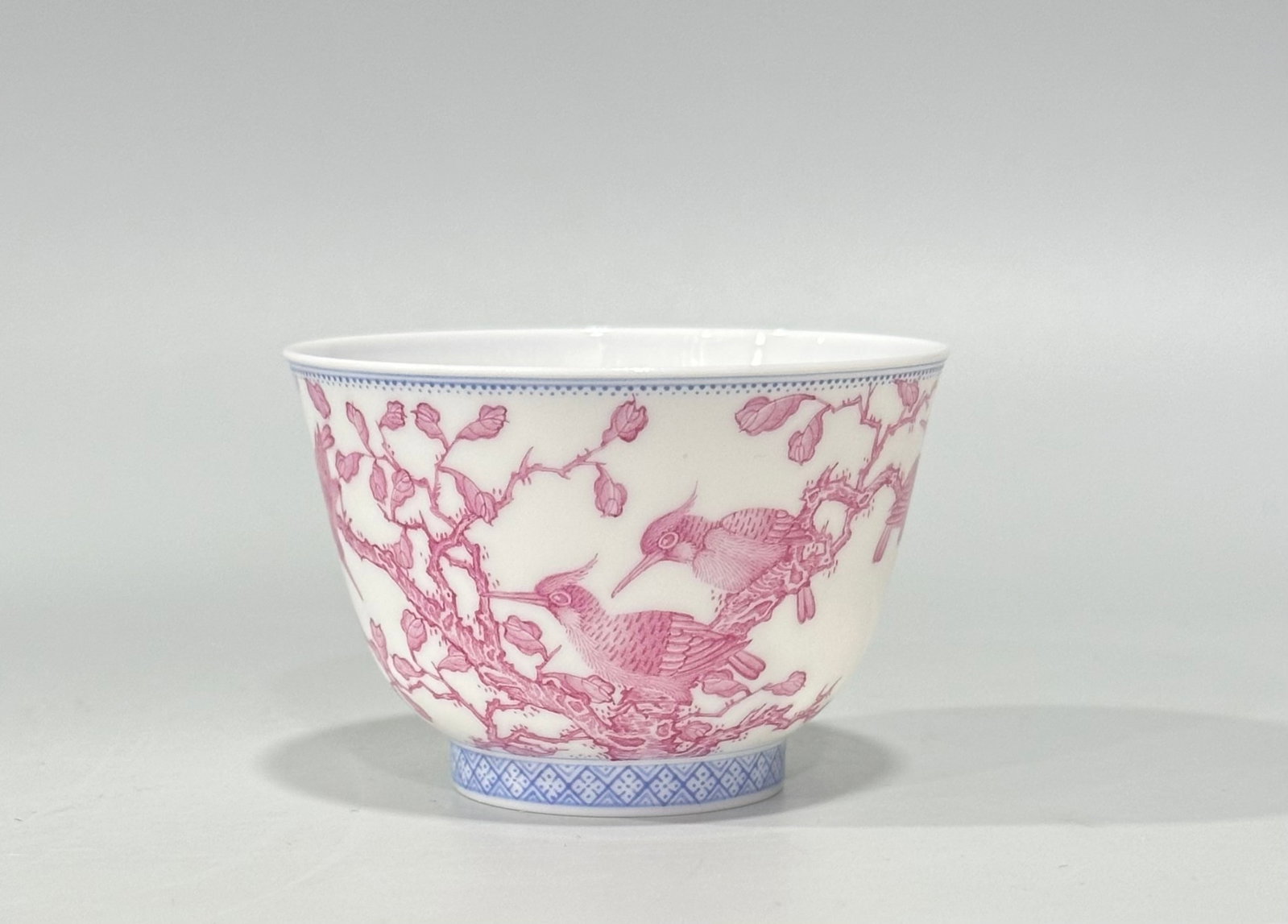 An Exquisite Agate Red-Glazed Flower and Bird Pattern Cup,with poem: An Exquisite Agate Red-Glazed Flower and Bird Pattern Cup,with poem,Qing Dynasty,China,Yongzheng Four-character Mark,Size:2inx2.9in 玛瑙红花鸟纹杯子,