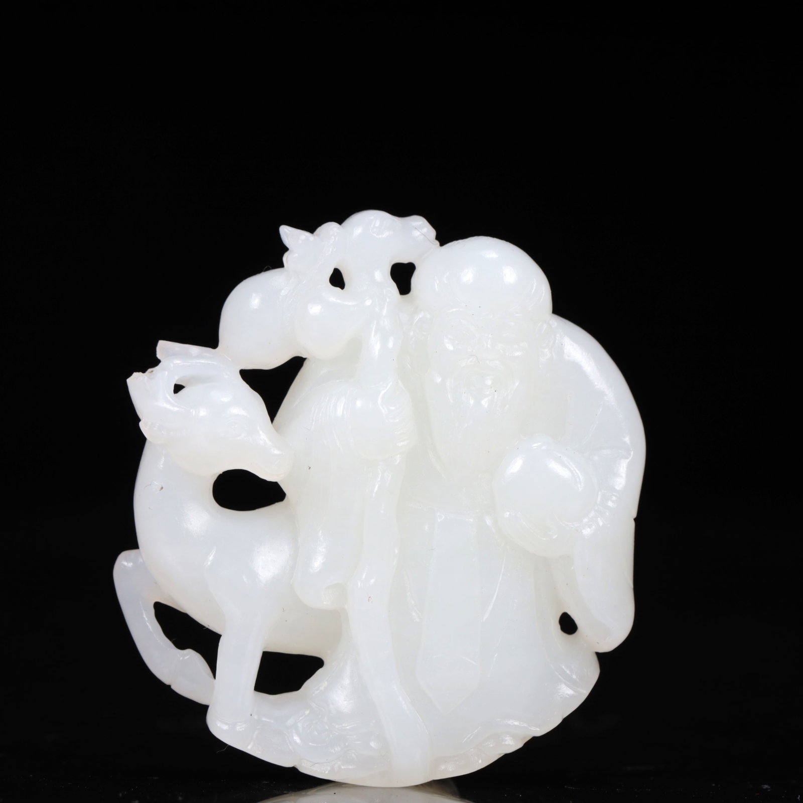 An Exquisite White Jade Longevity Statue Pendant: An Exquisite White Jade Longevity Statue Pendant,Qing Dynasty, China,Size:2inx0.4inx2in,Weight:42g 白玉寿星挂件,中国清代