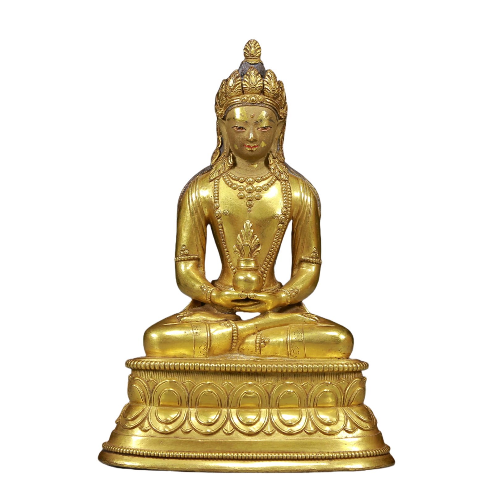 A Solemn Gilt Bronze Statue of Amitayus: A Solemn Gilt Bronze Statue of Amitayus,Ming Dynasty, China,Size:5.5inx3.7inx8.3in,Weight:1985g 铜鎏金无量寿佛像，明代