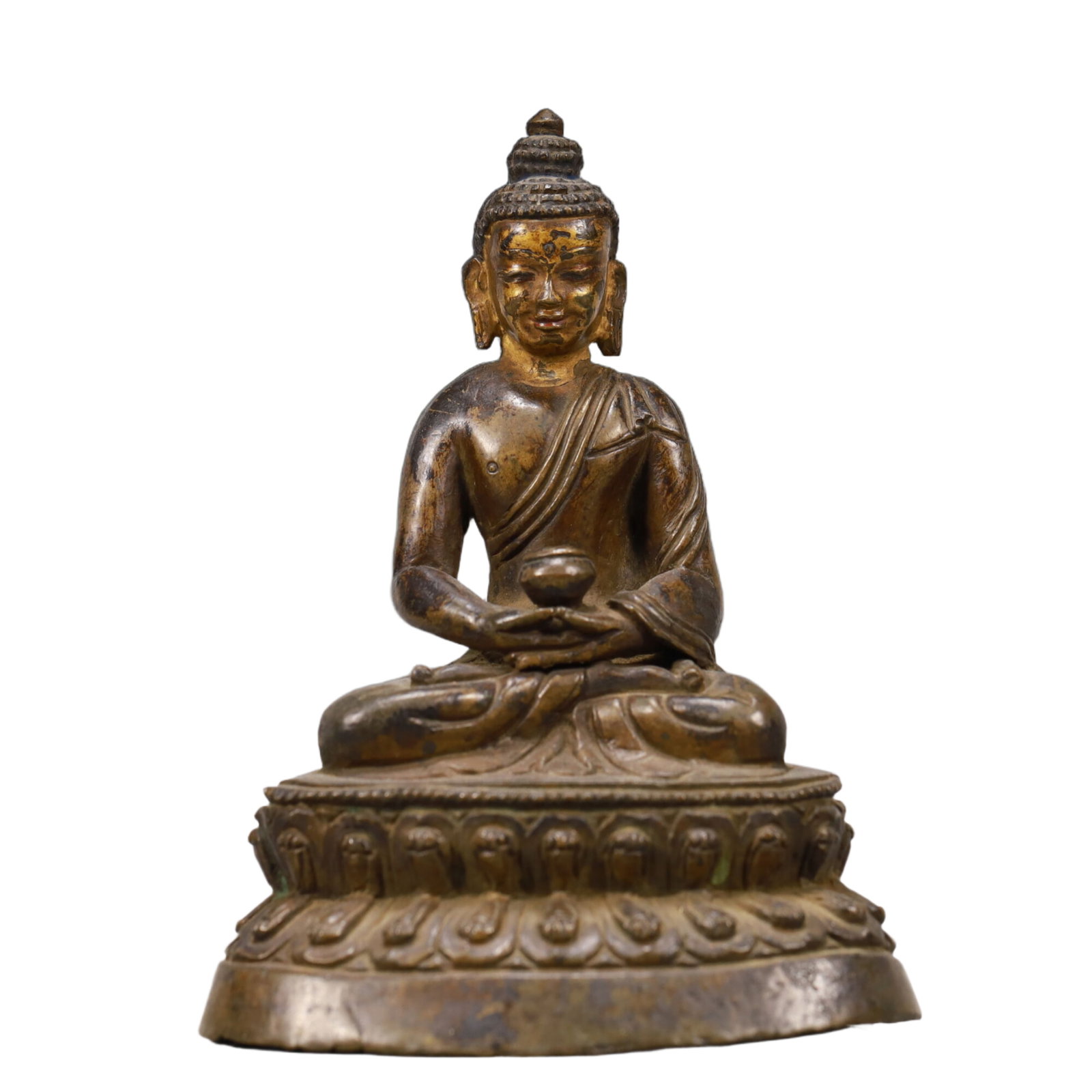 An Excellent Gilt-Bronze Figure Of Buddha Shakyamuni: An Excellent Gilt-Bronze Figure Of Buddha Shakyamuni. Superbly and sensitively sculpted in the form of a seated Buddha Shakyamuni,with well-defined arched eyebrows juxtaposed with the prominent nose a