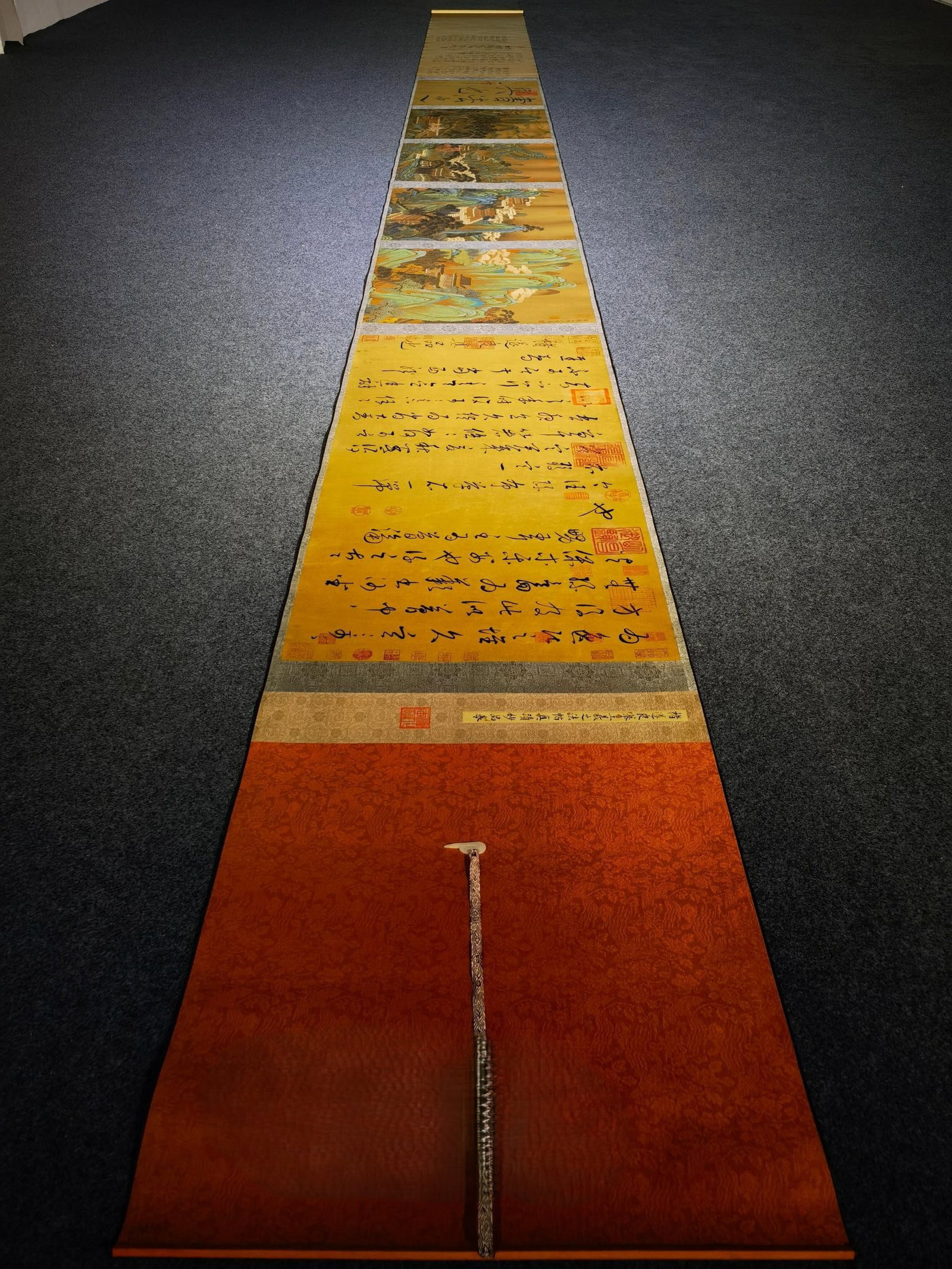 A Chinese Hand Scroll Ink Calligraphy on Paper: A Chinese Hand Scroll Ink Calligraphy on Paper,Chu Suiliang,Size:288.2inx23.6in 一幅中国水墨书法手卷,褚遂良