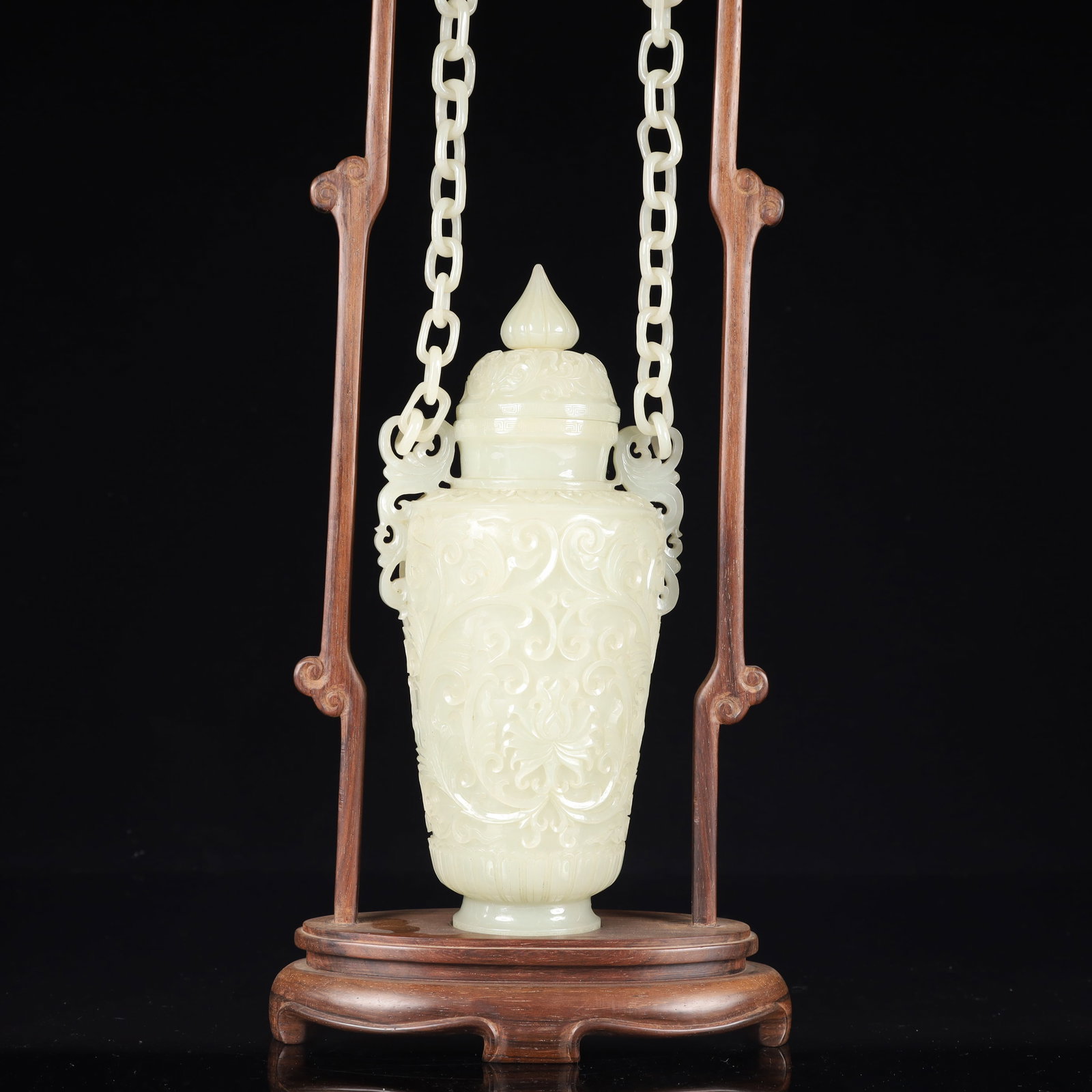 A Huge White Jade Flower Pattern Bottle,With Base - 3