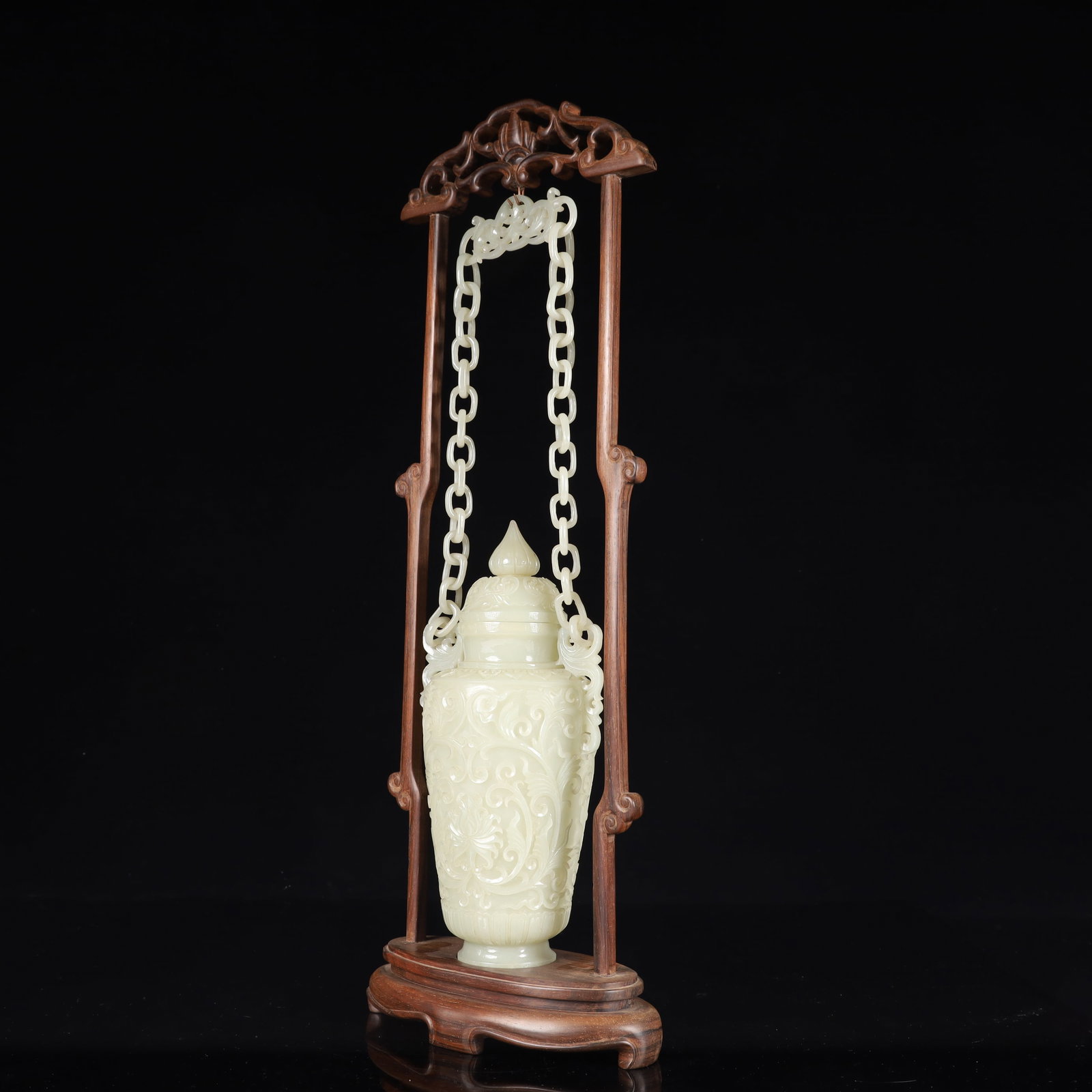 A Huge White Jade Flower Pattern Bottle,With Base - 4