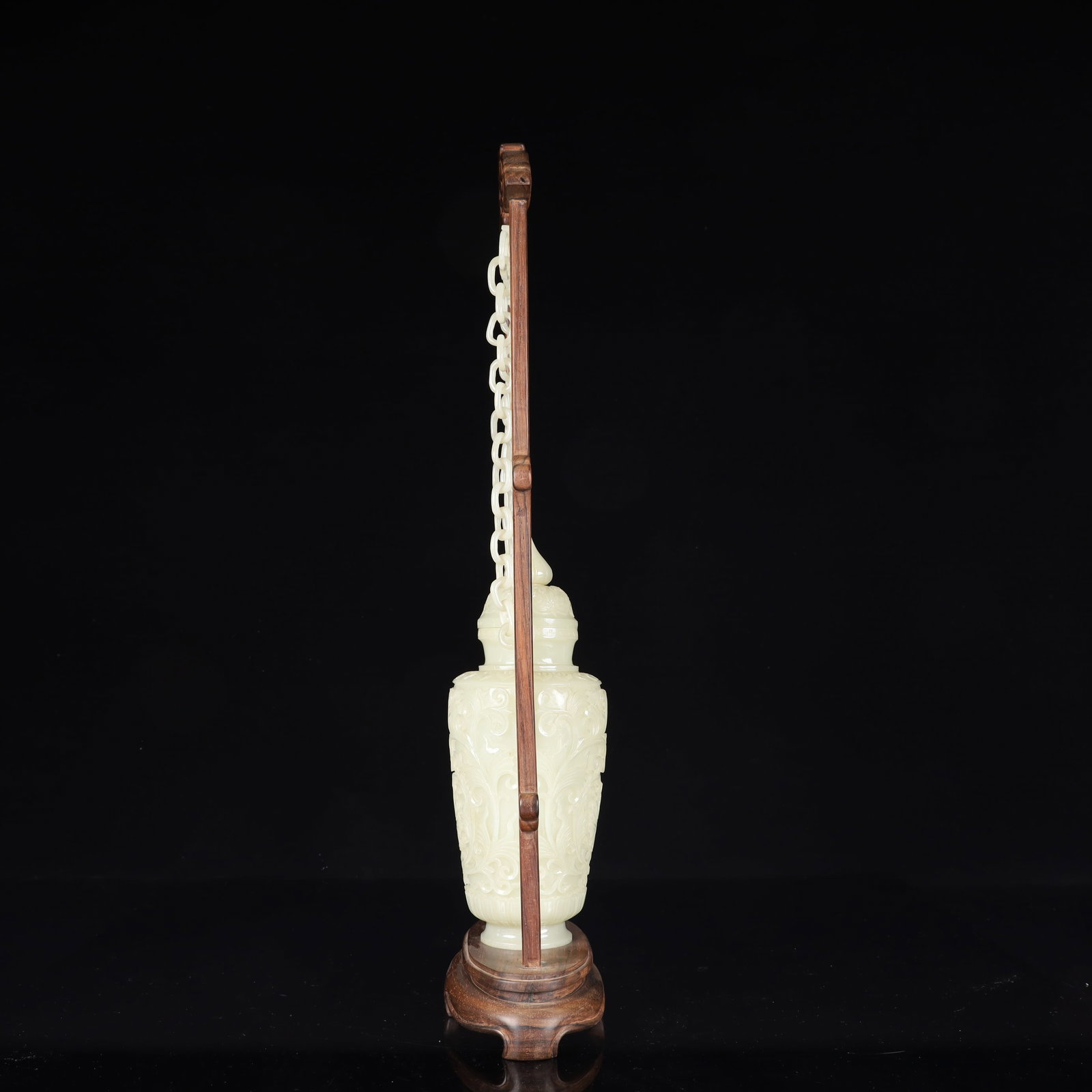 A Huge White Jade Flower Pattern Bottle,With Base - 5