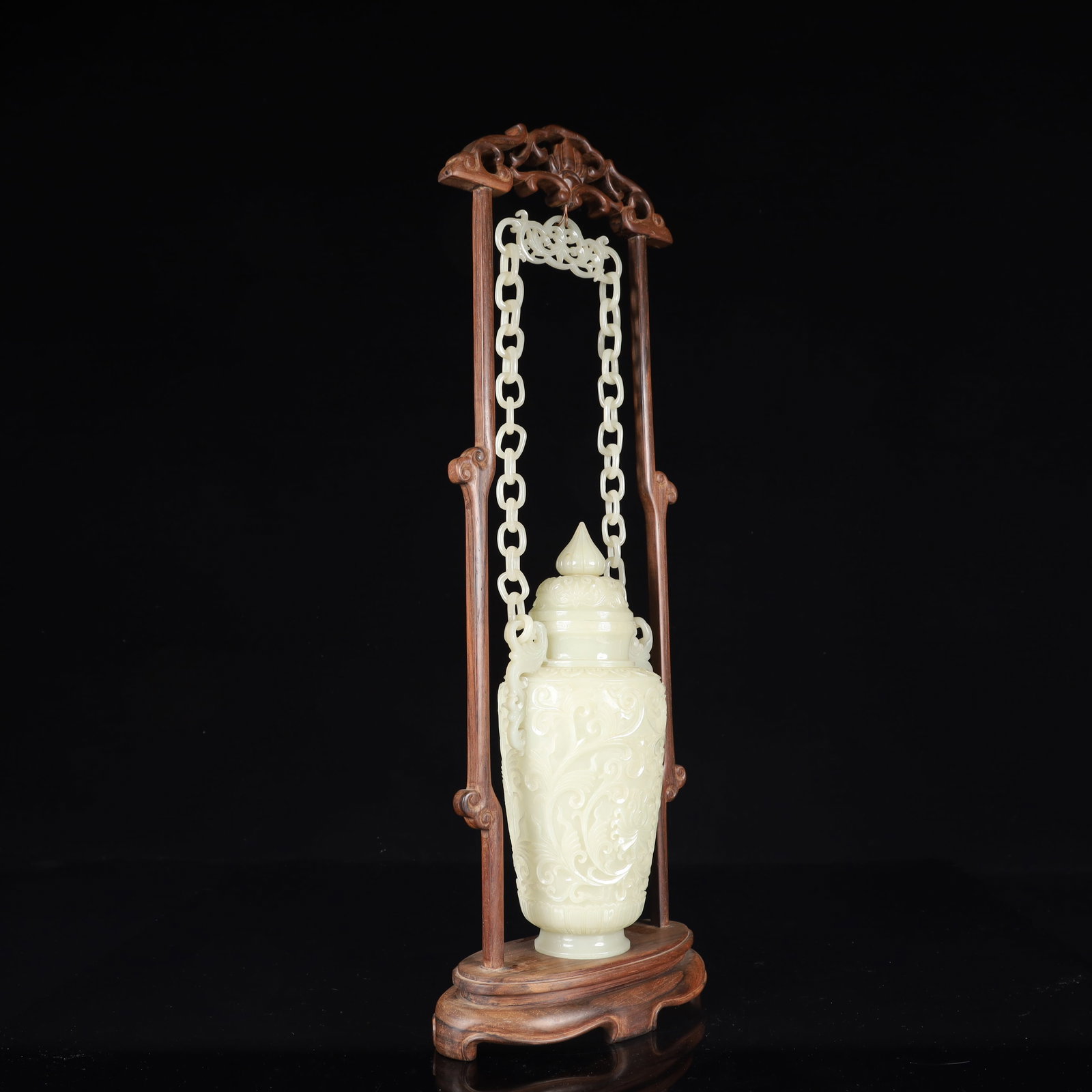 A Huge White Jade Flower Pattern Bottle,With Base - 6