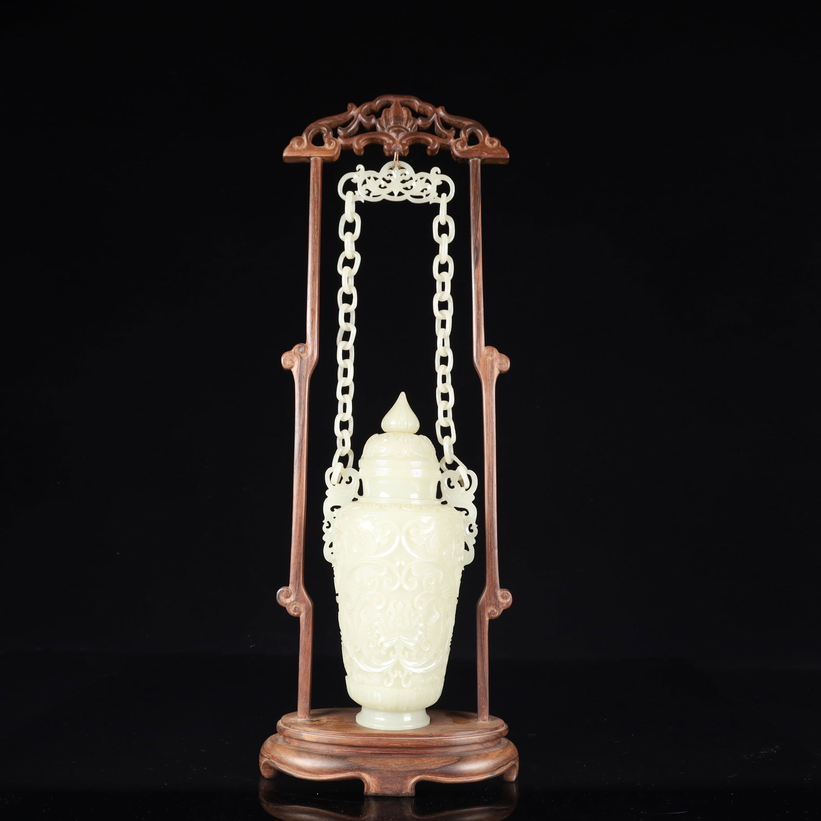 A Huge White Jade Flower Pattern Bottle,With Base - 7