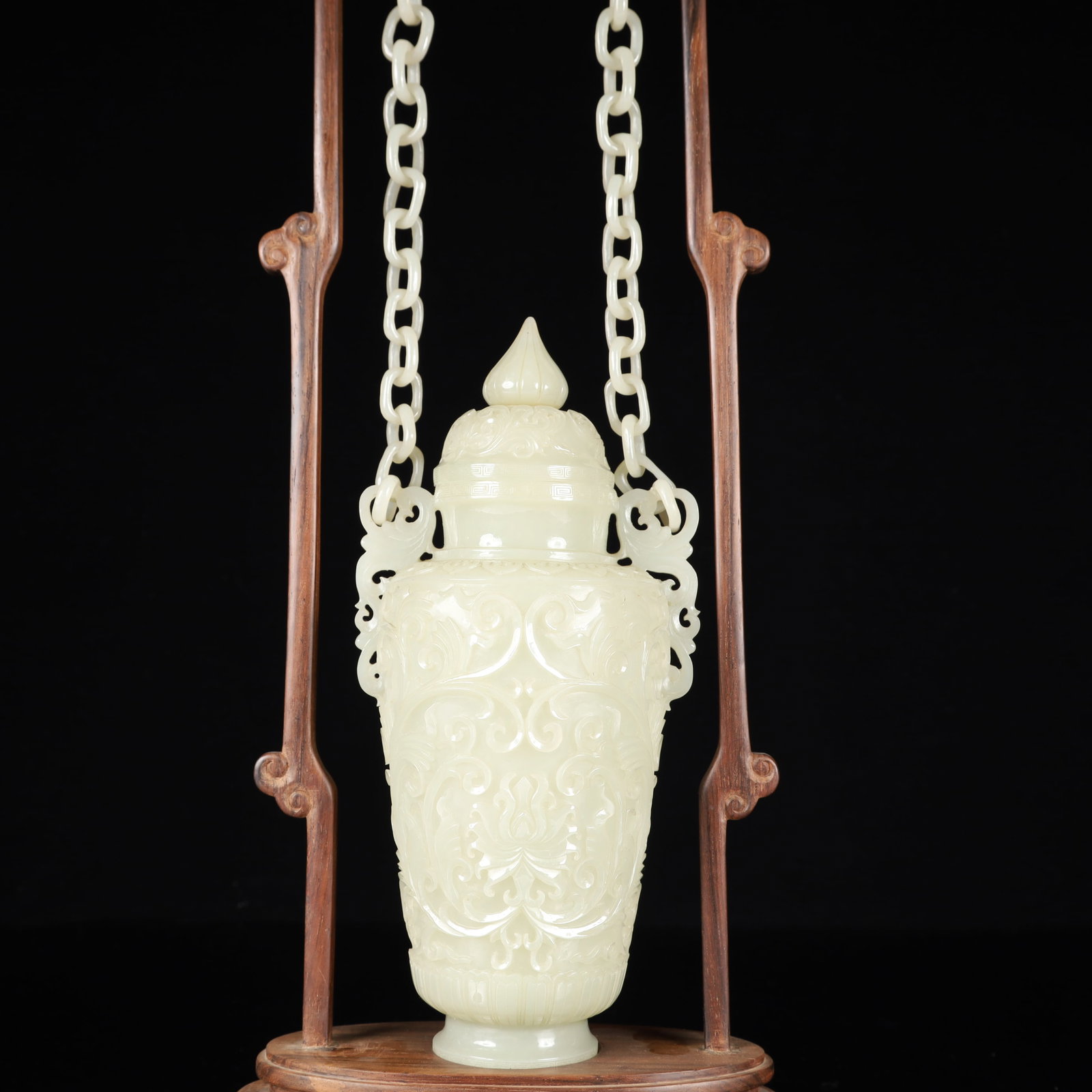 A Huge White Jade Flower Pattern Bottle,With Base - 8