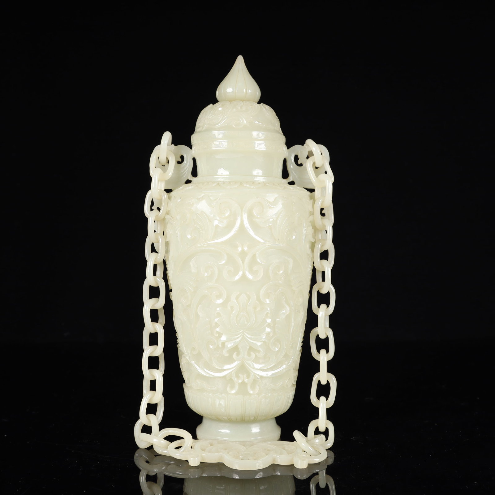 A Huge White Jade Flower Pattern Bottle,With Base - 9