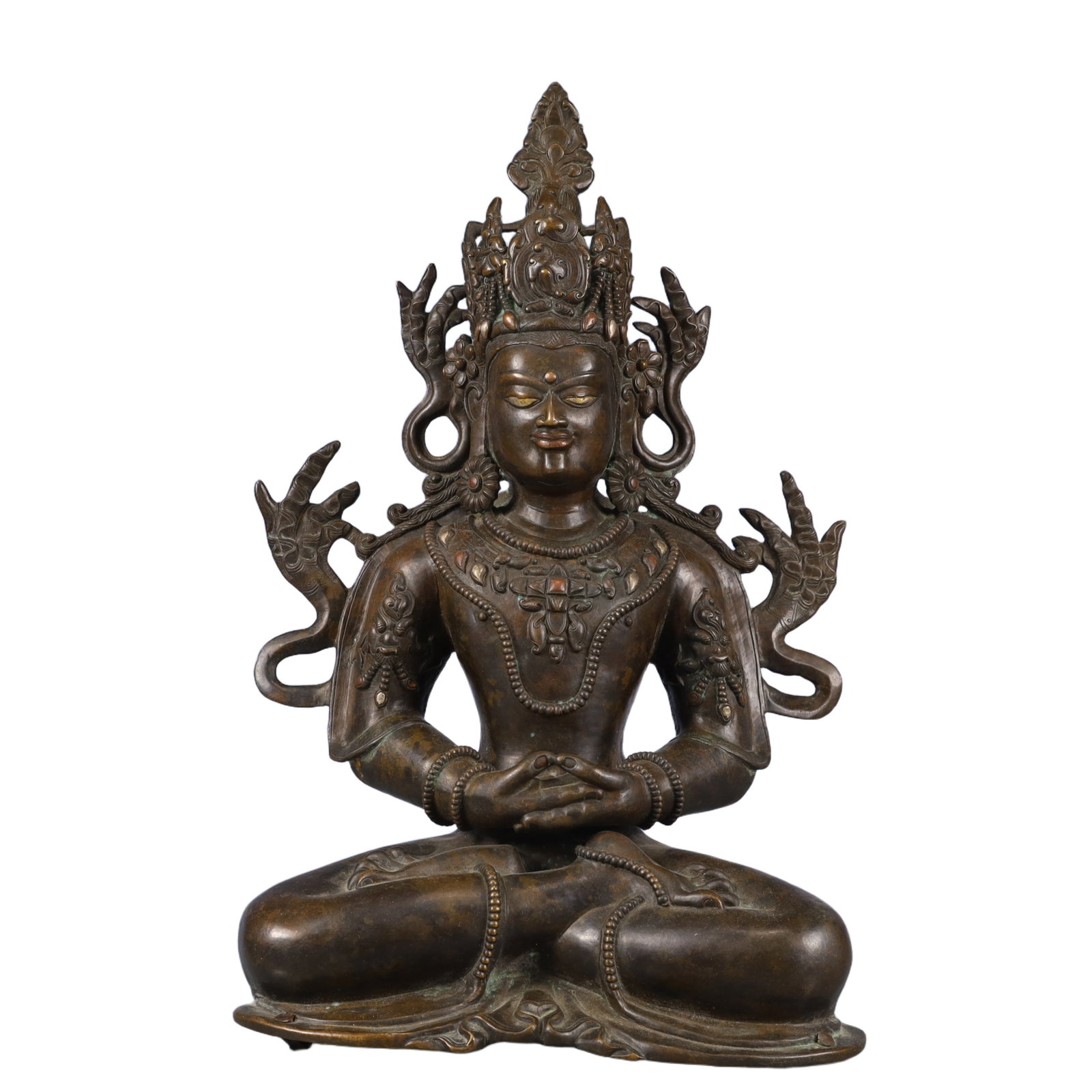 A Solemn Bronze Buddha Statue: A Solemn Bronze Buddha Statue,Qing Dynasty, China,Size:8.3inx4.7inx13.4in,Weight:3450g 铜佛像,中国清代