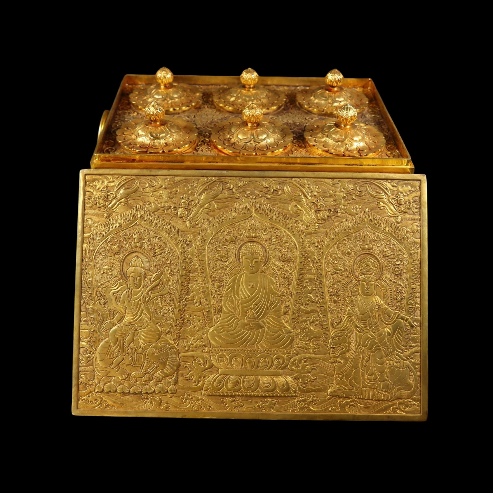 A Set of Fine Gilt Bronze Buddha Statue Pattern Boxes,with Scripture (1 of 9)