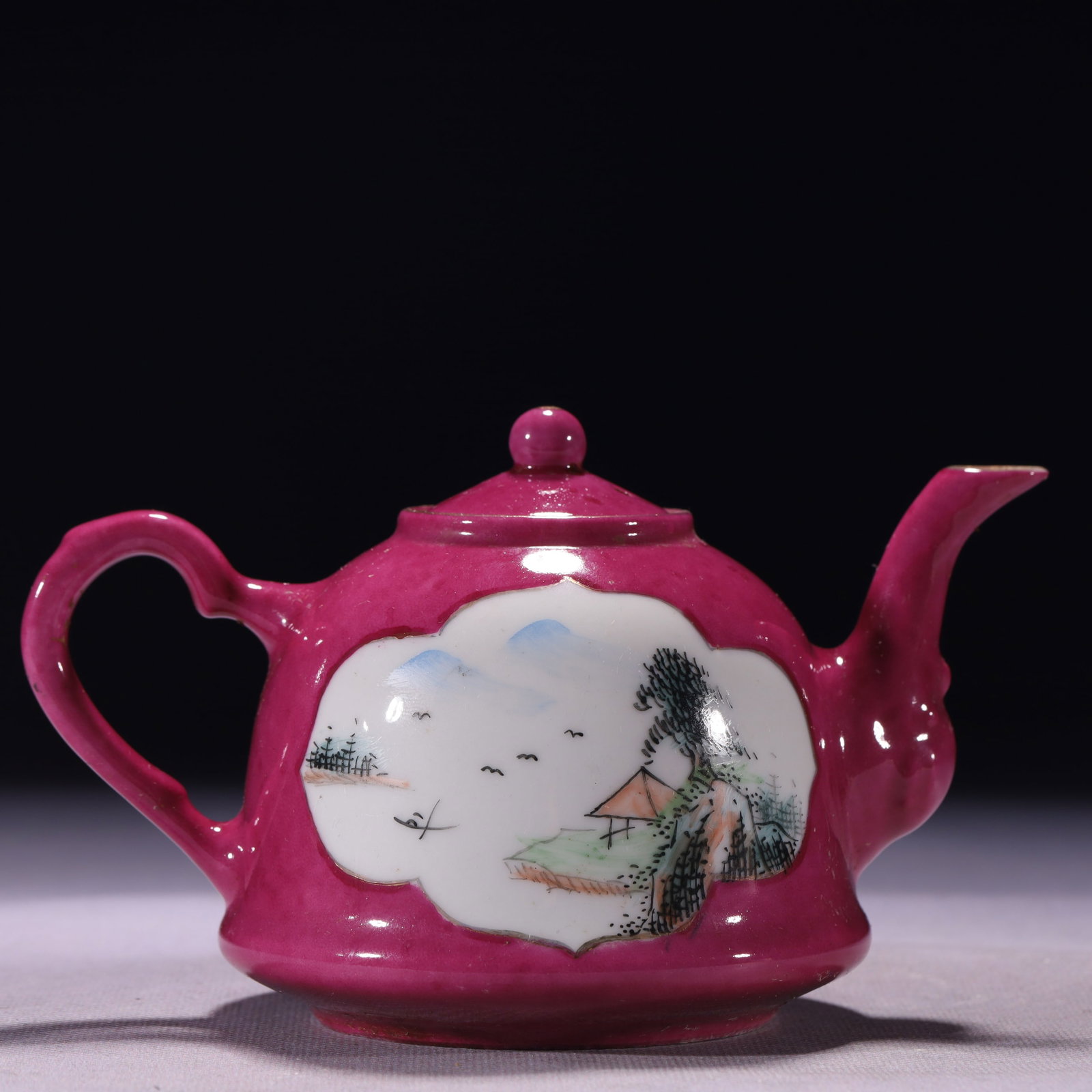 An Exquisite Ruby Red-Glazed Famille-Rose Landscape Pattern Teapot (1 of 13)