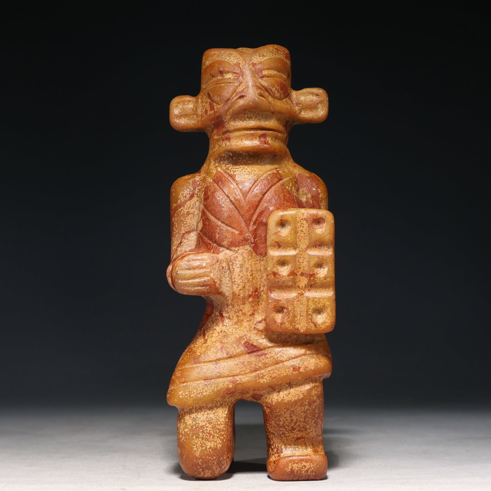 An Archaic Hongshan Culture Yellow Jade Figure Ornament: An Archaic Hongshan Culture Yellow Jade Figure Ornament,Ancient Time, China,Size:3.1inx2.2inx9.1in Weight:1850g
