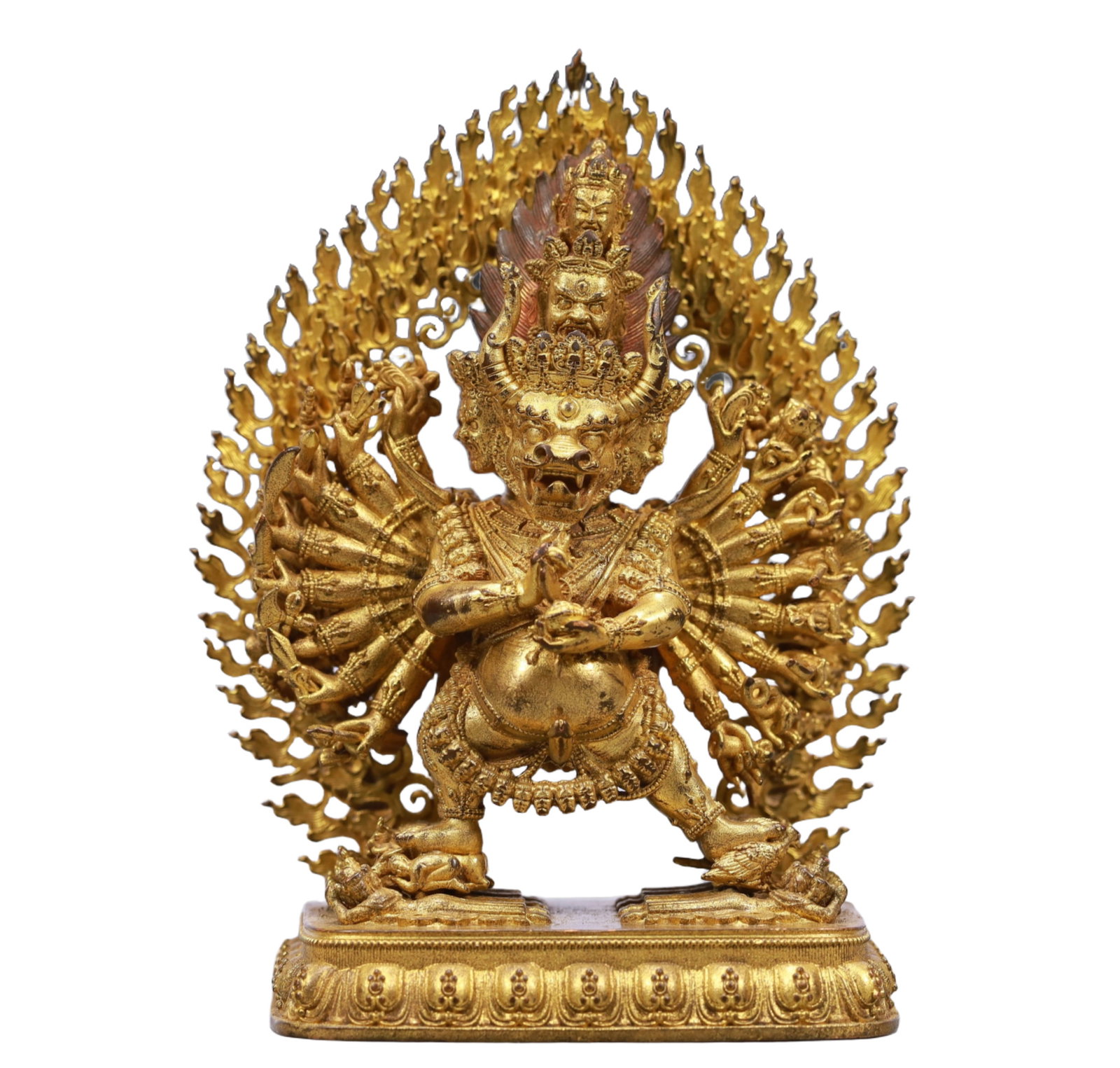 A Solemn Gilt Bronze Statue of Yamantaka: A Solemn Gilt Bronze Statue of Yamantaka,Ming Dynasty, China,Size:3.1inx2inx4.7in Weight:500g 铜鎏金大威德金刚像,中国明代