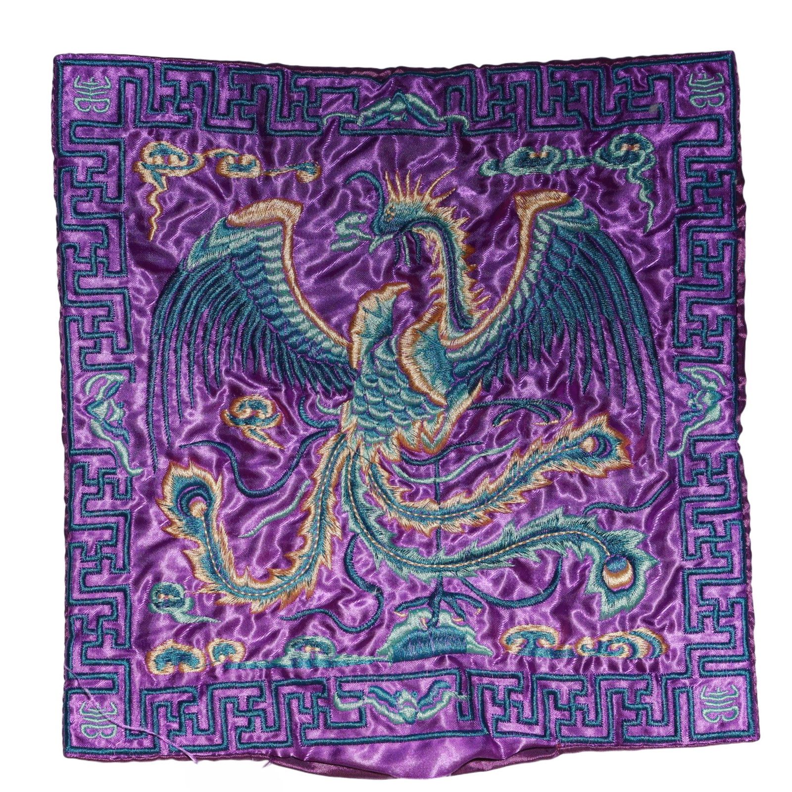 An Exquisite Embroidery Phoenix Pattern Civil Official Rank Badges: An Exquisite Embroidery Phoenix Pattern Civil Official Rank Badges,Qing Dynasty,China,Size:10.2inx10.2in 刺绣凤官补,中国清代