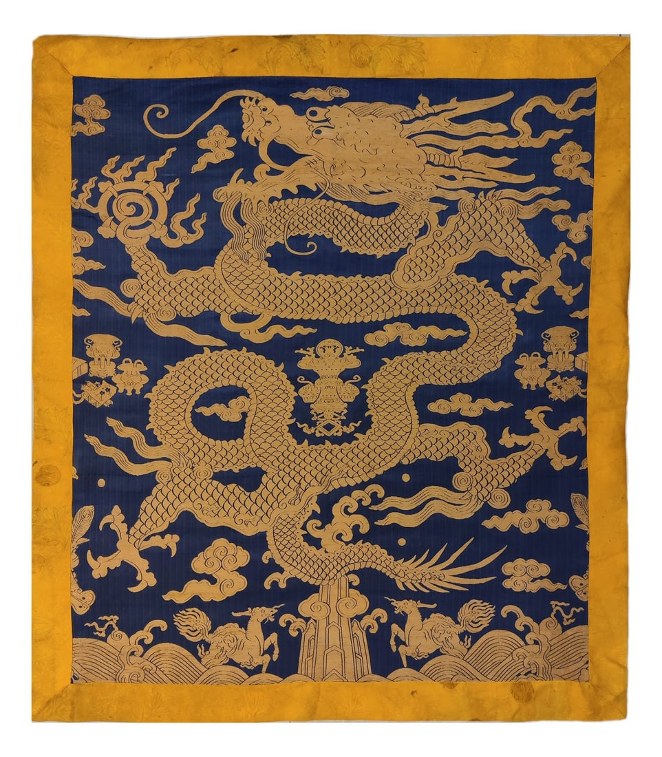 Dragon pattern cloud brocade: Cloud Brocade with Dragon Pattern in Ming Dynasty. Size: 122×41.3in. Cloud Brocade with Dragon Pattern is a fabric with strong Chinese culture and historical tradition. On this brocade, there is 