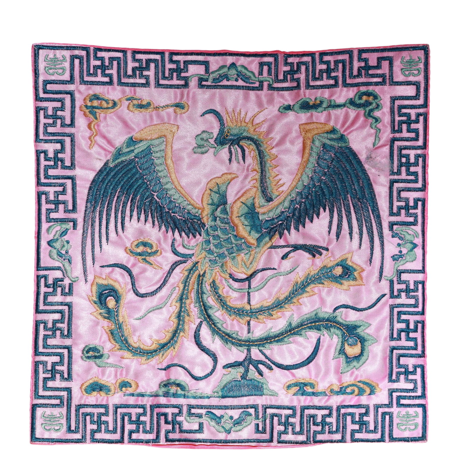An Exquisite Embroidery Phoenix Pattern Civil Official Rank Badges: An Exquisite Embroidery Phoenix Pattern Civil Official Rank Badges,Qing Dynasty,China,Size:10.2inx10.2in 刺绣凤官补,中国清代