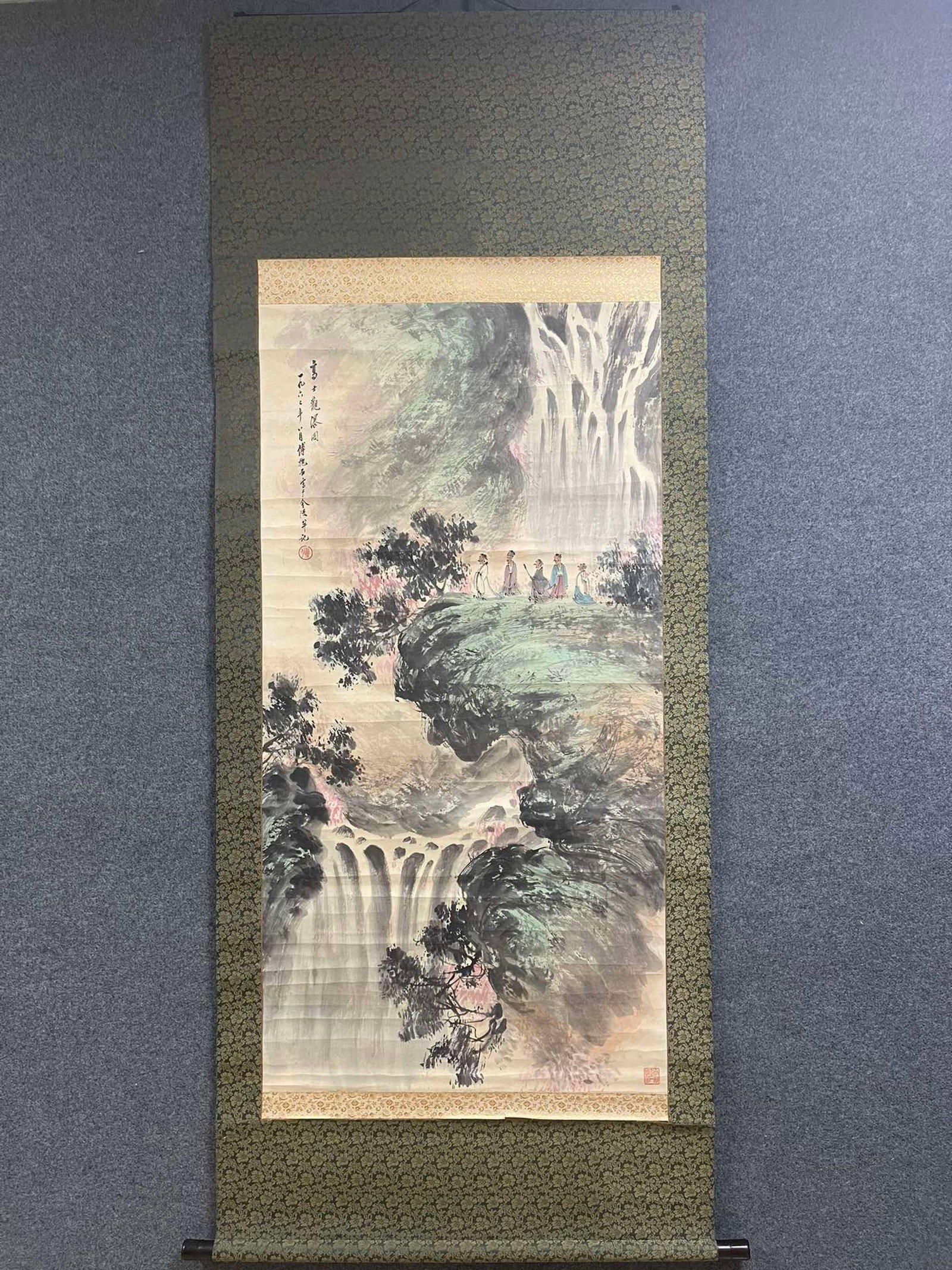 A Chinese Vertical Scroll Ink Painting of Landscape and Figure on Paper: A Chinese Vertical Scroll Ink Painting of Landscape and Figure on Paper,Fu Baoshi,Size:27.2inx53.1in 一幅中国水墨山水人物画立