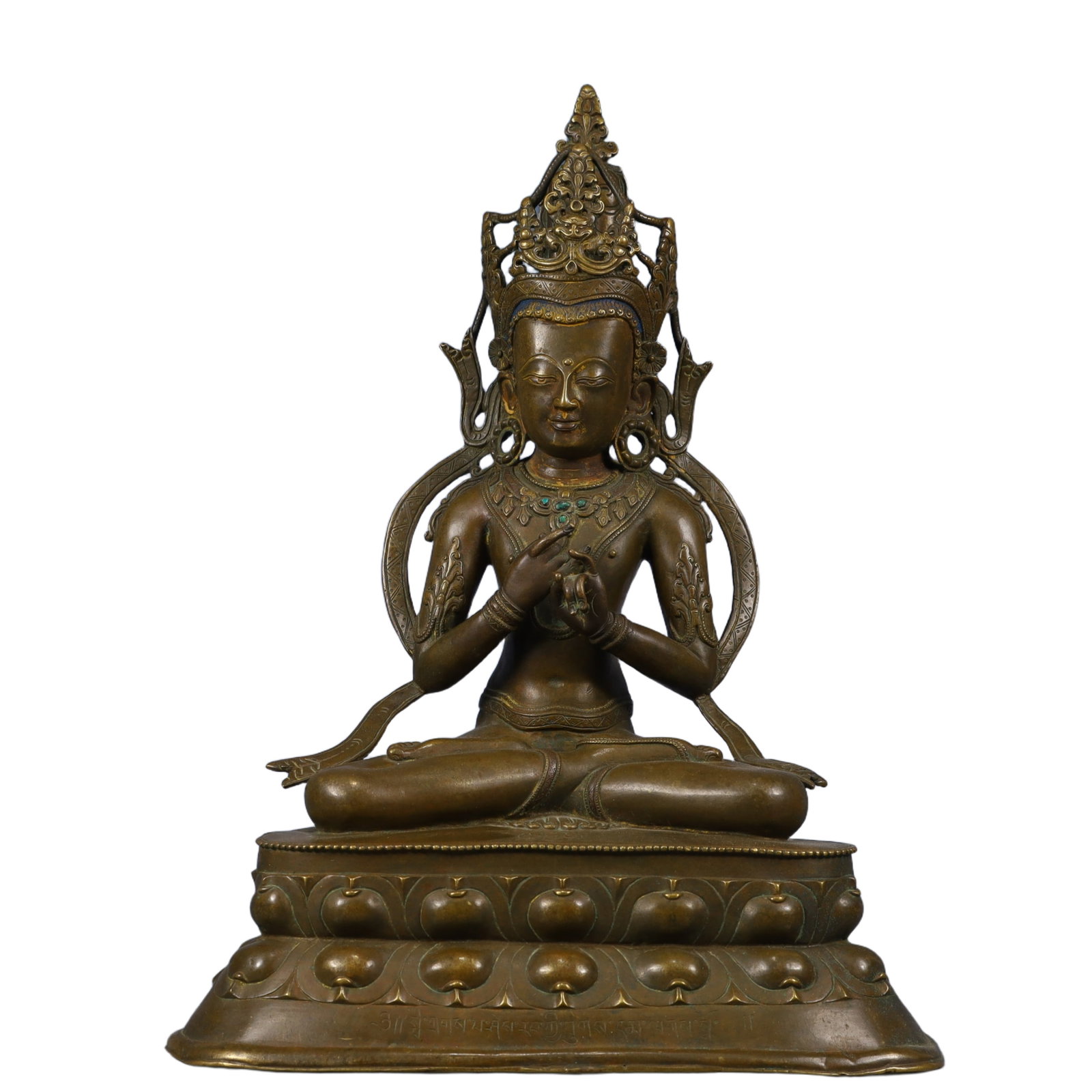A Solemn Bronze Statue of Tara,Inlaid Turquoise: A Solemn Bronze Statue of Tara,Inlaid Turquoise,Qing Dynasty, China,Size:11.4inx6.3inx15.7in,Weight:3600g 铜度母像,嵌绿松石,中国清