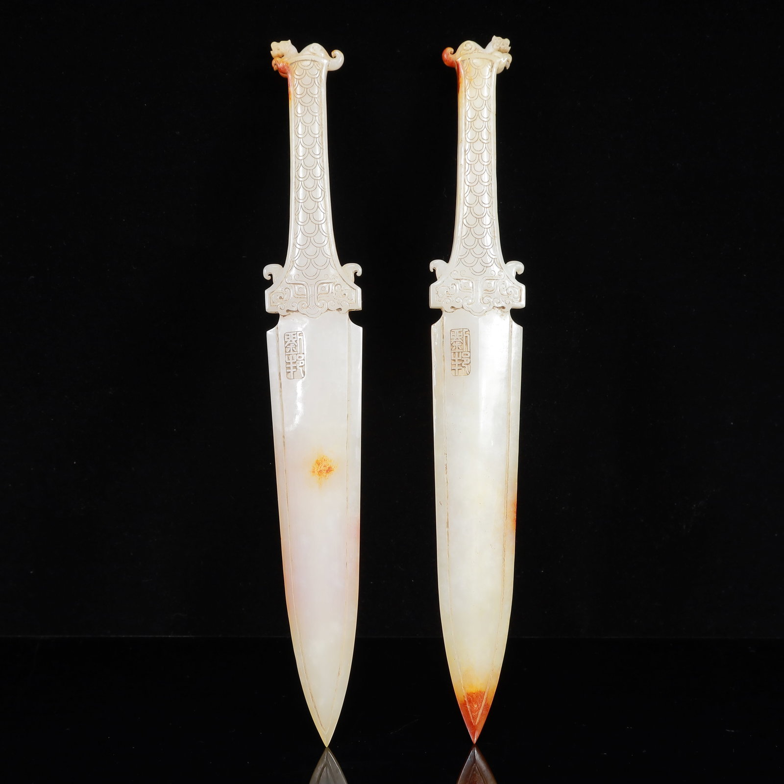 A Set of Fine White Jade Swords: A Set of Fine White Jade Swords,Qing Dynasty,China,Size:11.2inx1.6inx0.4in,Weight:362g 一套白玉剑,中国清代