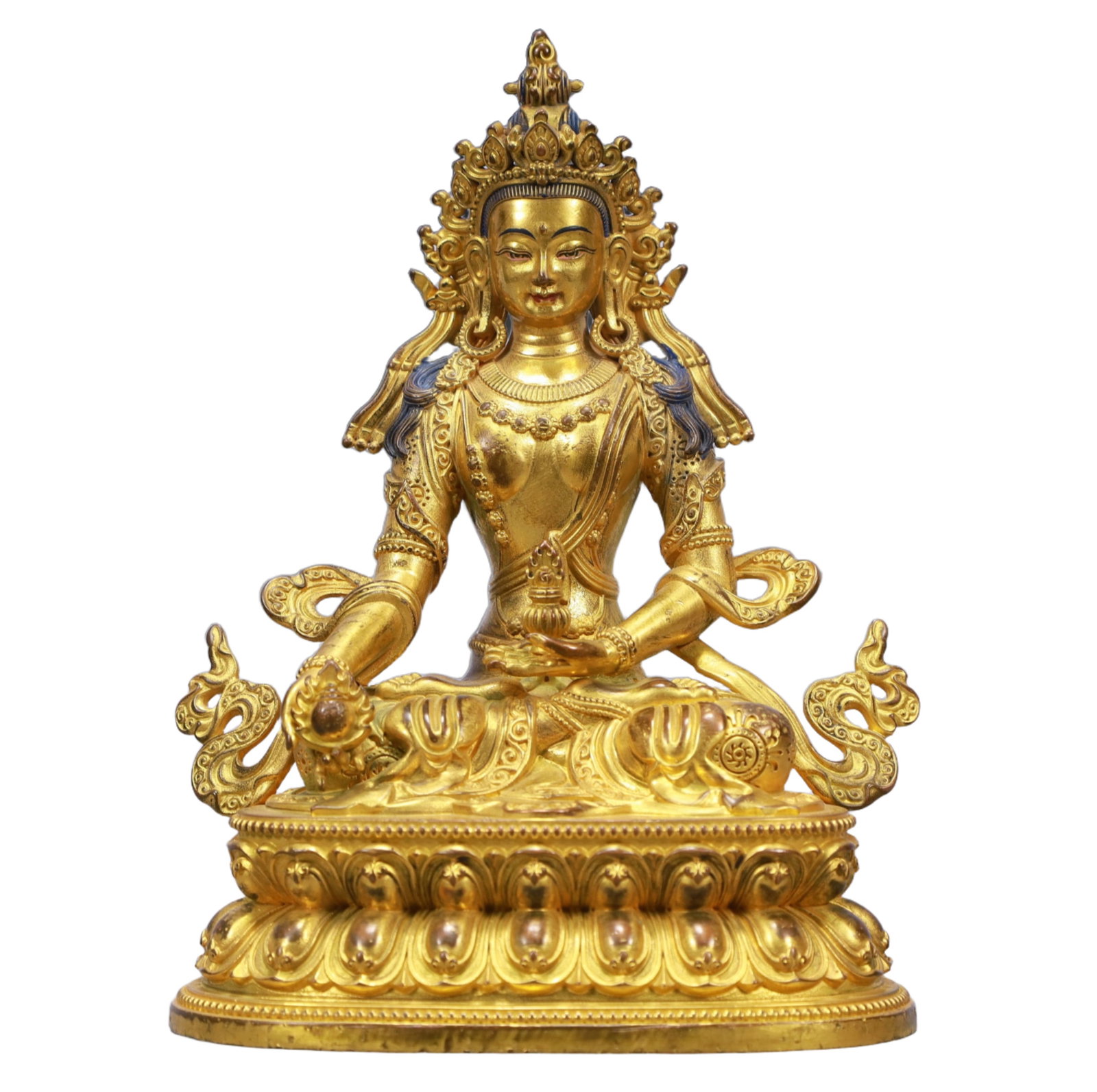 A Solemn Gilt Bronze Statue of Amitayus: A Solemn Gilt Bronze Statue of Amitayus,Ming Dynasty, China,Size:5.9inx4.3inx8.1in Weight:1650g 铜鎏金无量寿佛像,中国明代