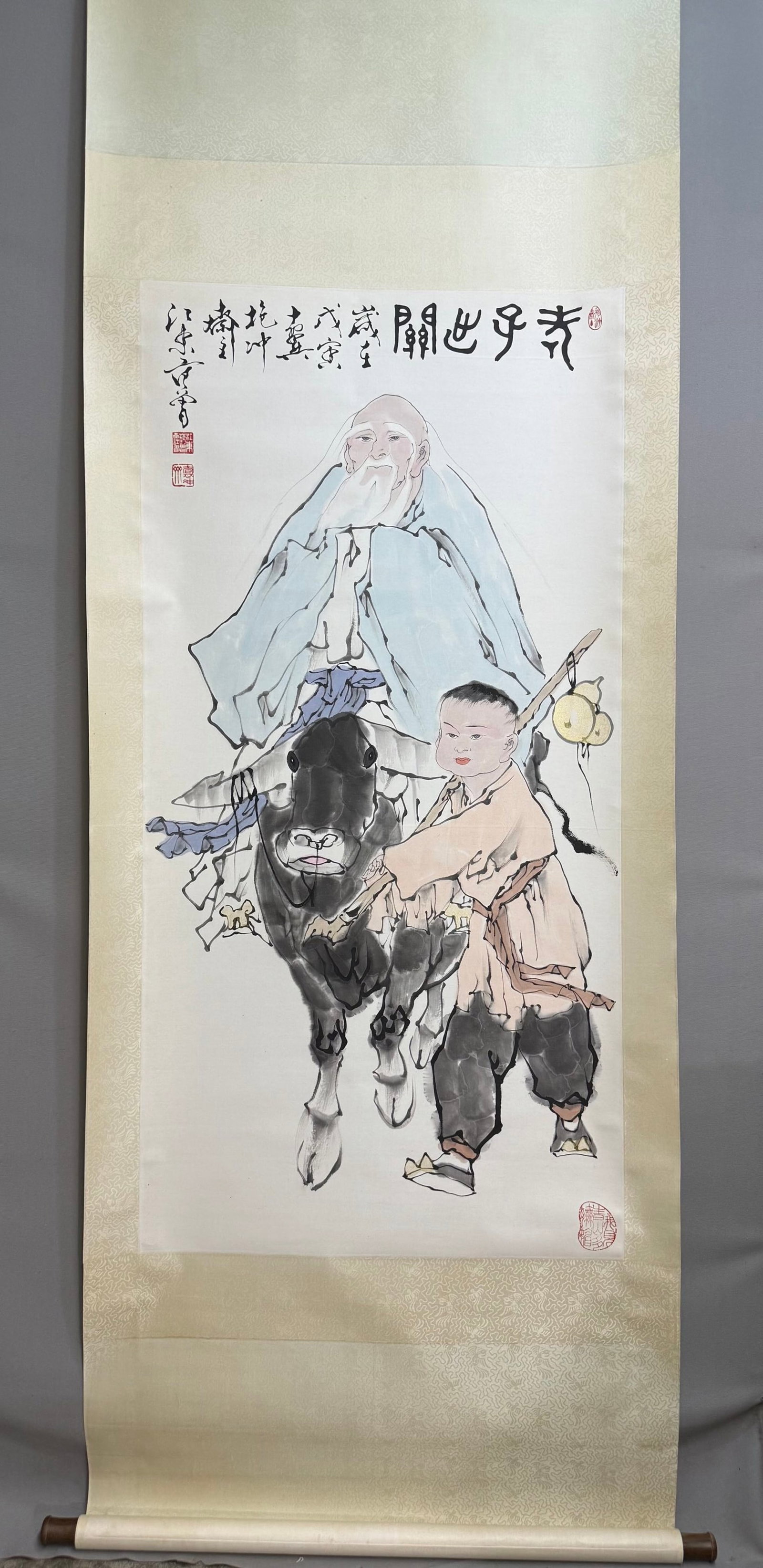 A Chinese Vertical Scroll Ink Painting of Character and Story on Paper: A Chinese Vertical Scroll Ink Painting of Character and Story on Paper,Fan Zeng,Size:54.3inx27.2in