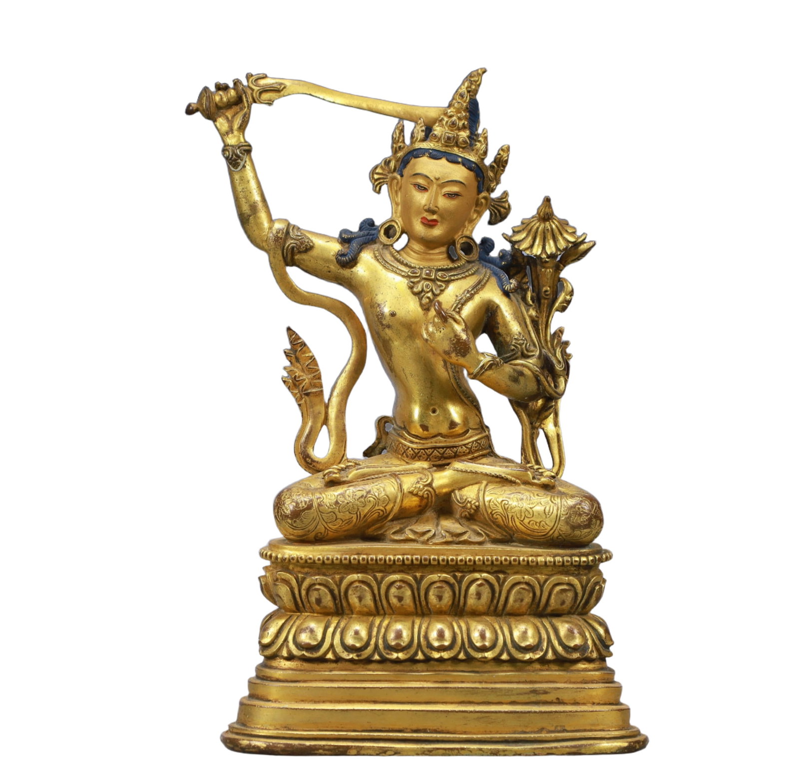 A Solemn Gilt Bronze Statue of Manjusri: A Solemn Gilt Bronze Statue of Manjusri,Ming Dynasty, China,Size:5.9inx3.9inx10in Weight:2000g 铜鎏金文殊菩萨像,中国明代