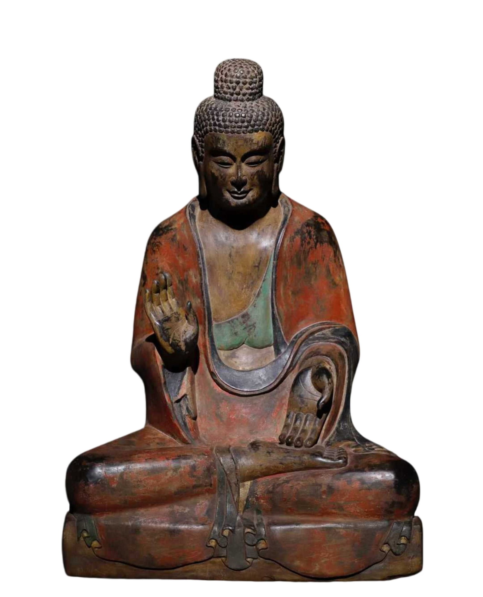 A Solemn Limestone Painted Color Statue of Sakyamuni (1 of 9)