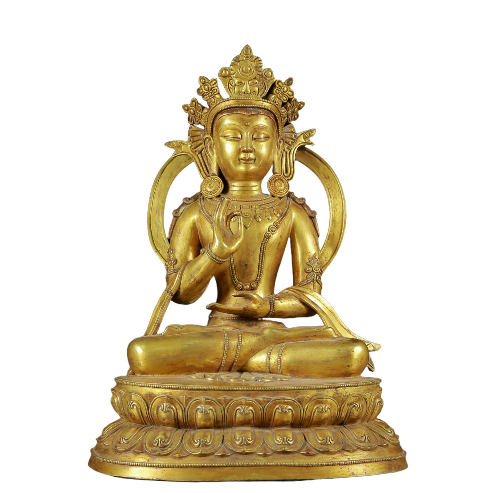A Solemn Gilt Bronze Statue of Avalokitesvara: A Solemn Gilt Bronze Statue of Avalokitesvara,Ming Dynasty, China,Xuande Six-character Mark,Size:12.2inx9.4inx17.7in,Weight:13615g 铜鎏金观音像，明É