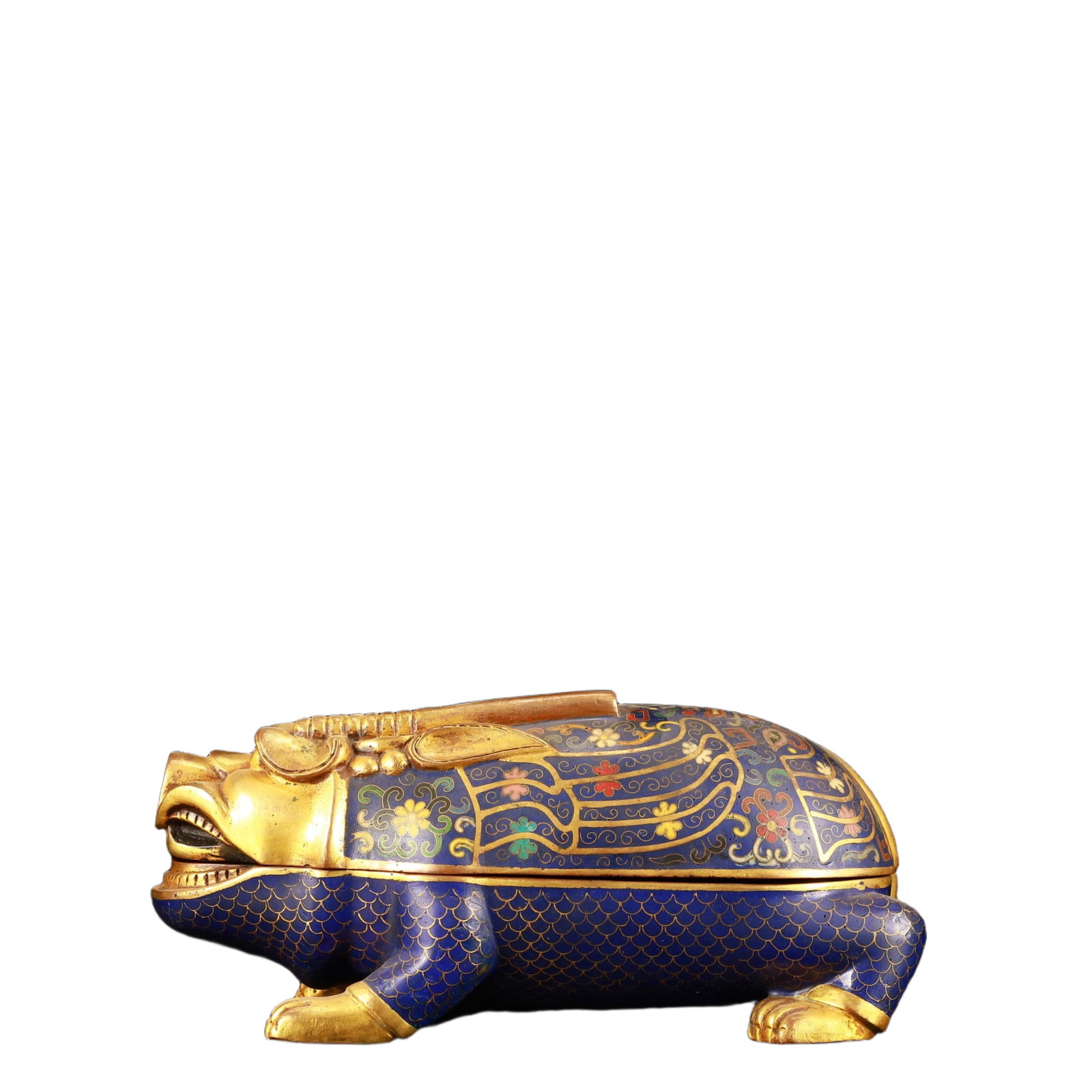 An Exquisite Cloisonne Flower Pattern Auspicious Beast Censer: An Exquisite Cloisonne Flower Pattern Auspicious Beast Censer,(A type of enamelware with metal wires separating colored glaze, originating in China),Qing Dynasty,China,Qianlong Six-character Mark,Size