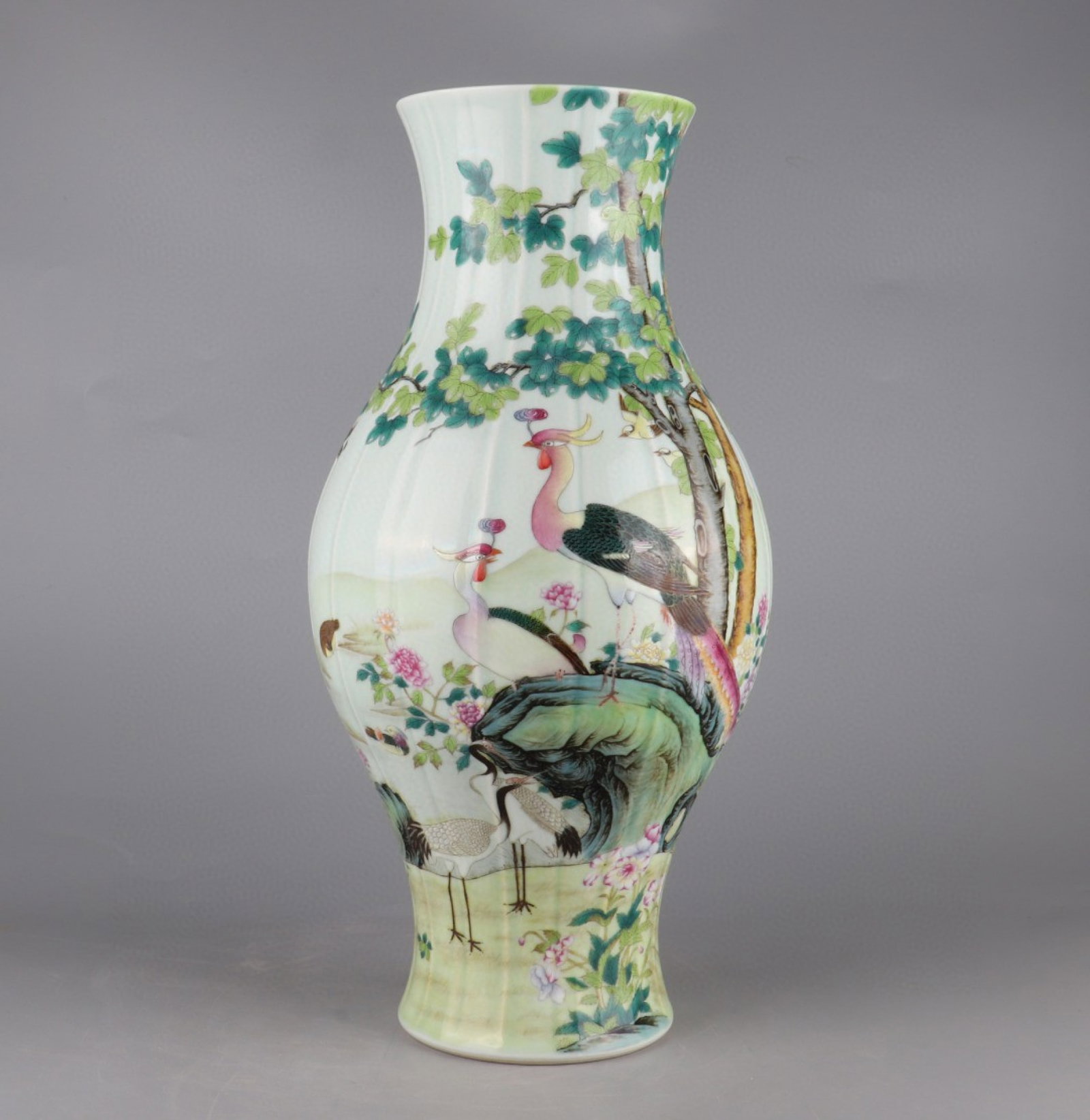 A Rare Famille-Rose Flower and Phoenix Pattern Vase,with poem: A Rare Famille-Rose Flower and Phoenix Pattern Vase,with poem,Qing Dynasty,China,Yongzheng Six-character Mark,Size:15.2inx8.7in 粉彩花卉凤纹瓶,带诗