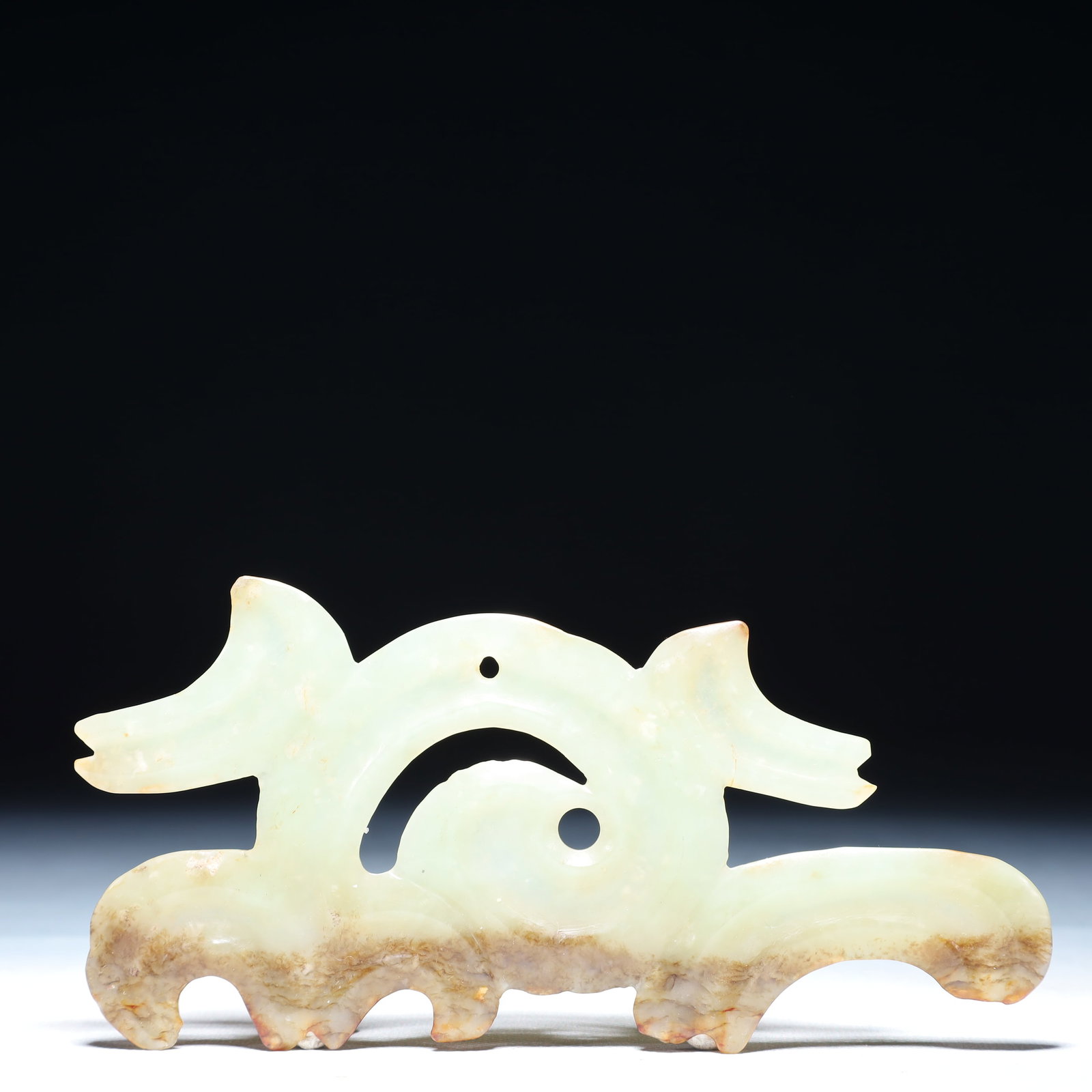 An Archaic Hongshan Culture White Jade Pendant: An Archaic Hongshan Culture White Jade Pendant,Ancient Time,China,Size:5.1inx2.6in,Weight:2.86g 红山文化白玉挂件,中国新石器