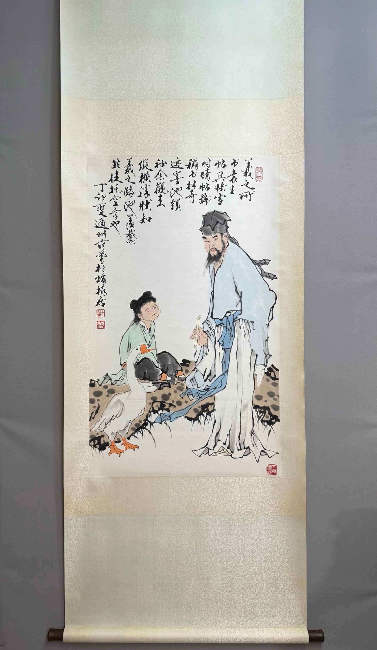 A Chinese Vertical Scroll Ink Painting of Character and Story on Paper: A Chinese Vertical Scroll Ink Painting of Character and Story on Paper,Fan Zeng,Size:39.4inx23.6in 一幅中国水墨人物故事画立ů