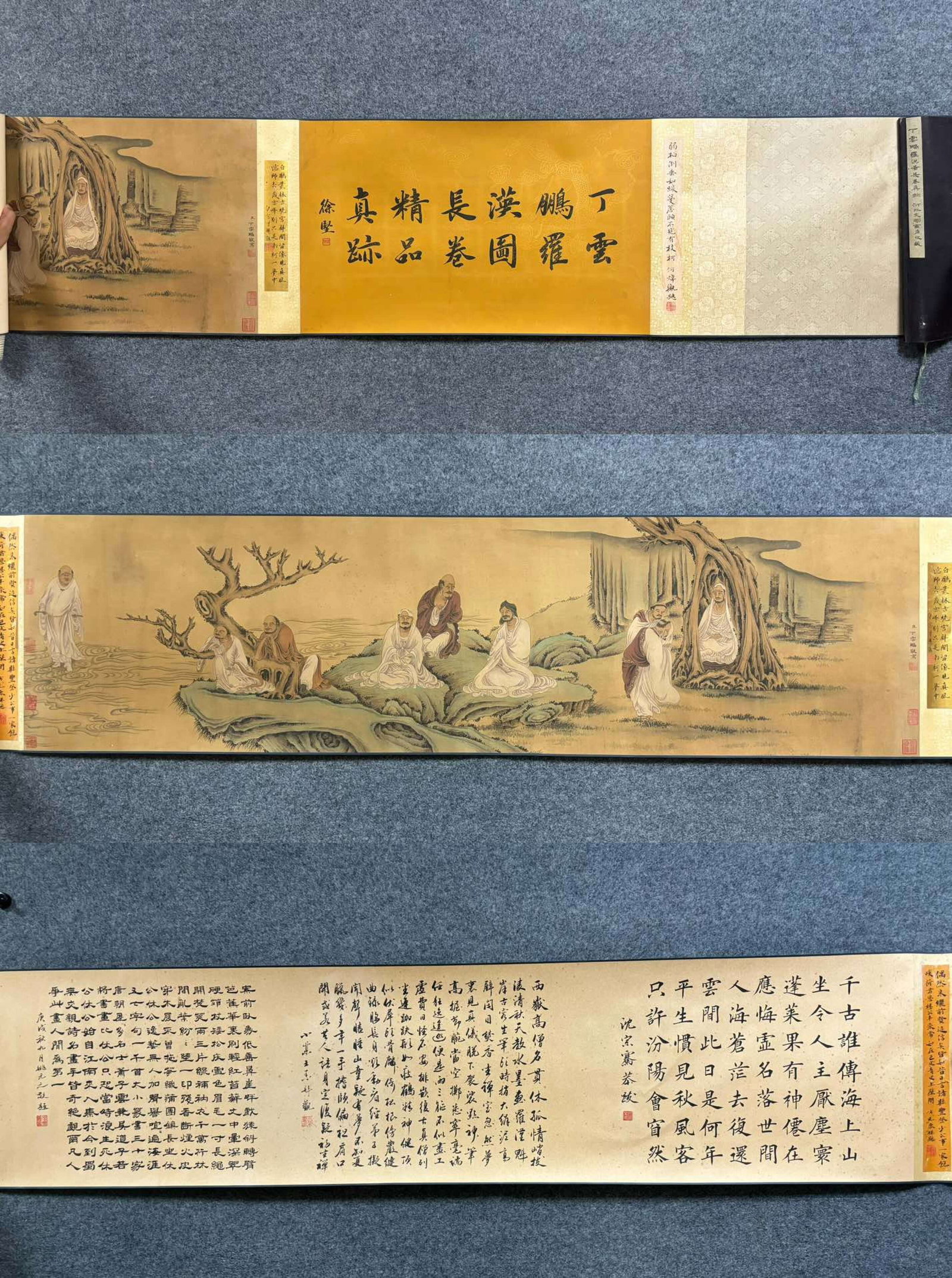 A Chinese Hand Scroll Ink Painting of Character and Story on Silk: A Chinese Hand Scroll Ink Painting of Character and Story on Silk,Ding Yunpeng,Size:15.7inx59.8in