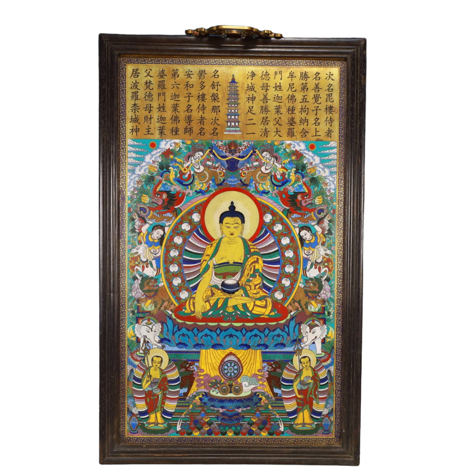 A Huge Cloisonne Buddha Pattern Hanging Panel: A Huge Cloisonne Buddha Pattern Hanging Panel,Qing Dynasty, China,Size:18.9inx30.7in,Weight:9450g 景泰蓝佛像纹挂屏,中国清代
