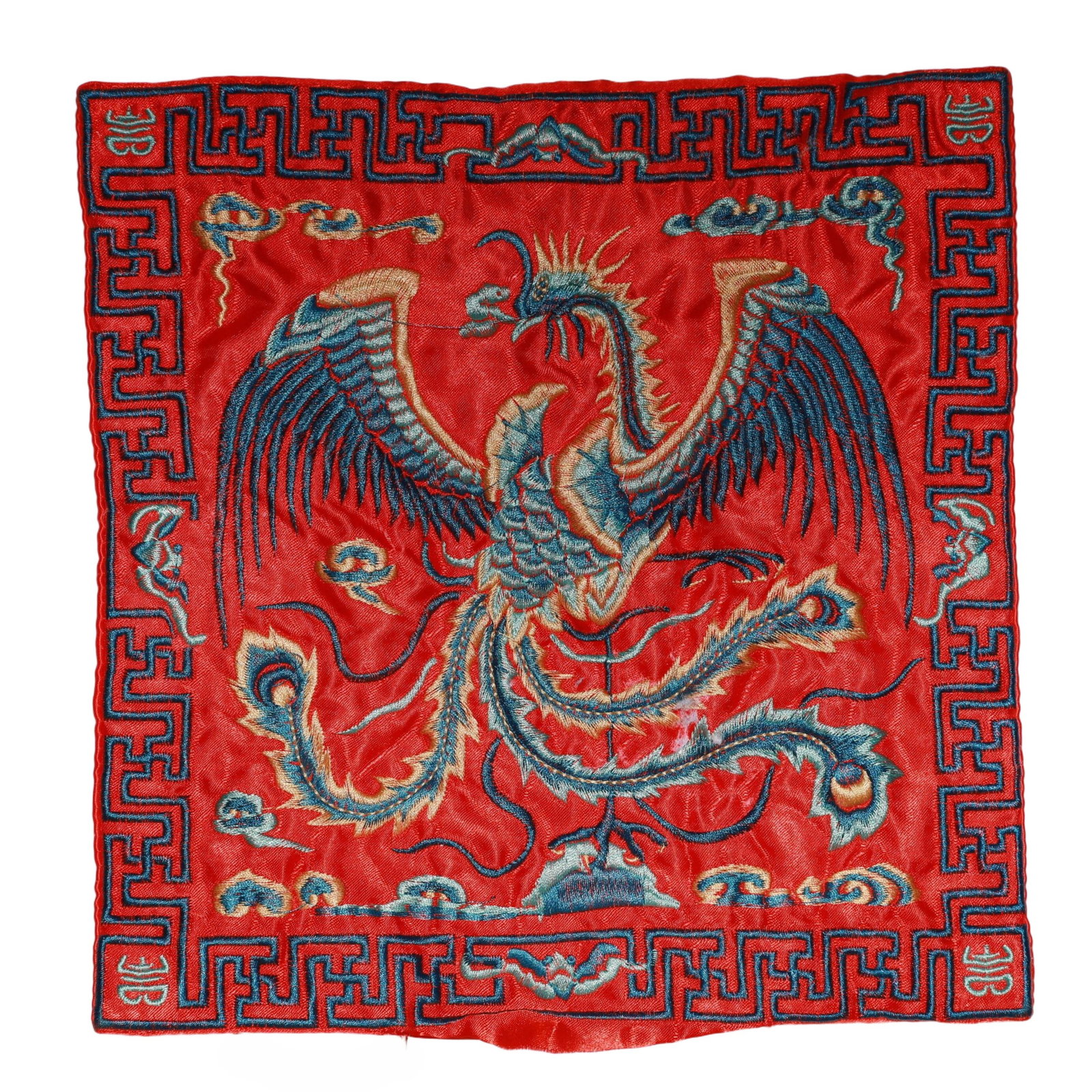 An Exquisite Embroidery Phoenix Pattern Civil Official Rank Badges: An Exquisite Embroidery Phoenix Pattern Civil Official Rank Badges,Qing Dynasty,China,Size:10.2inx10.2in 刺绣凤官补,中国清代