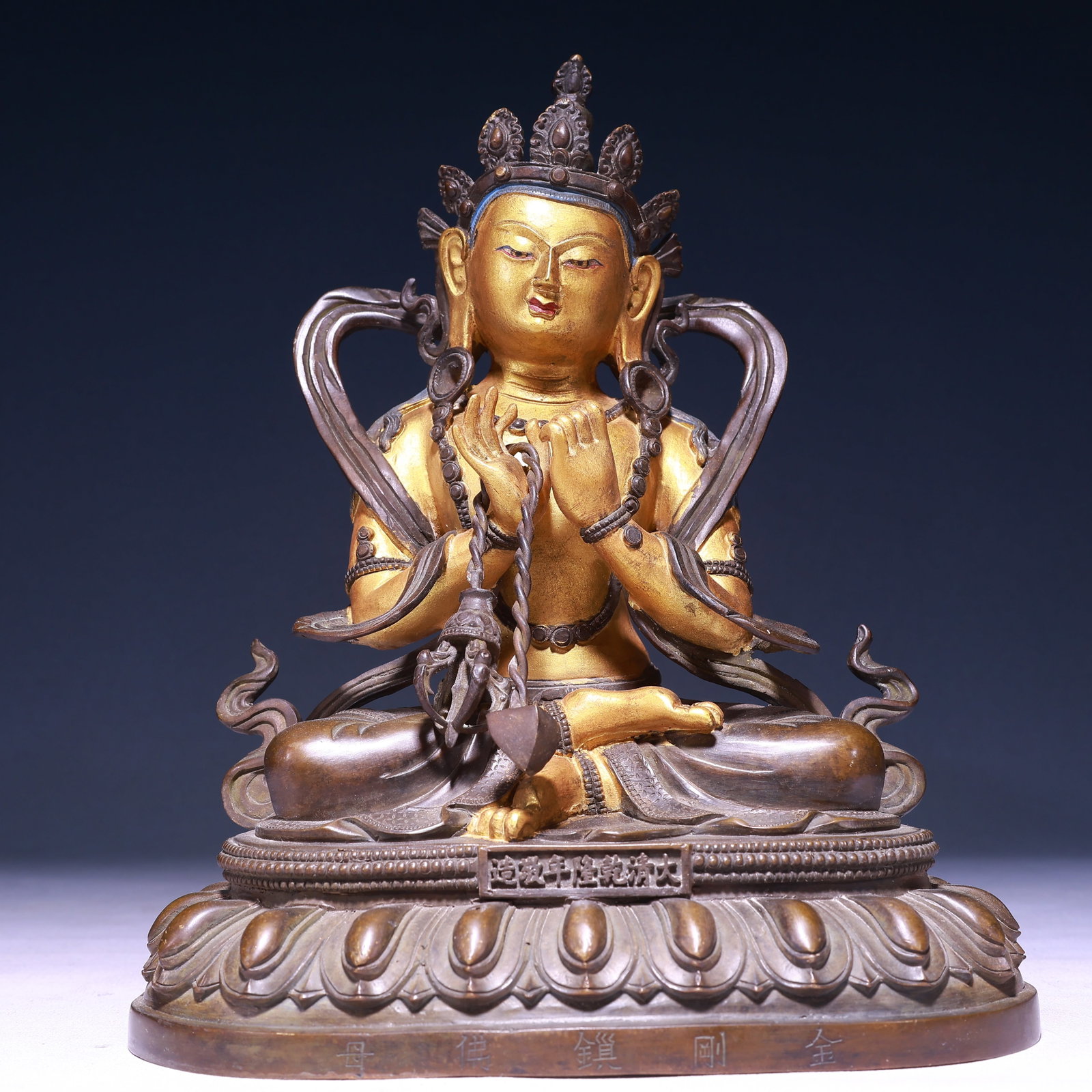 A Solemn Gilt Bronze Statue of Gautama??s Mother: A Solemn Gilt Bronze Statue of Gautama’s Mother,Qing Dynasty,China,Qianlong Mark,Size:9.1inx6.3inx11.4in,Weight:4950g