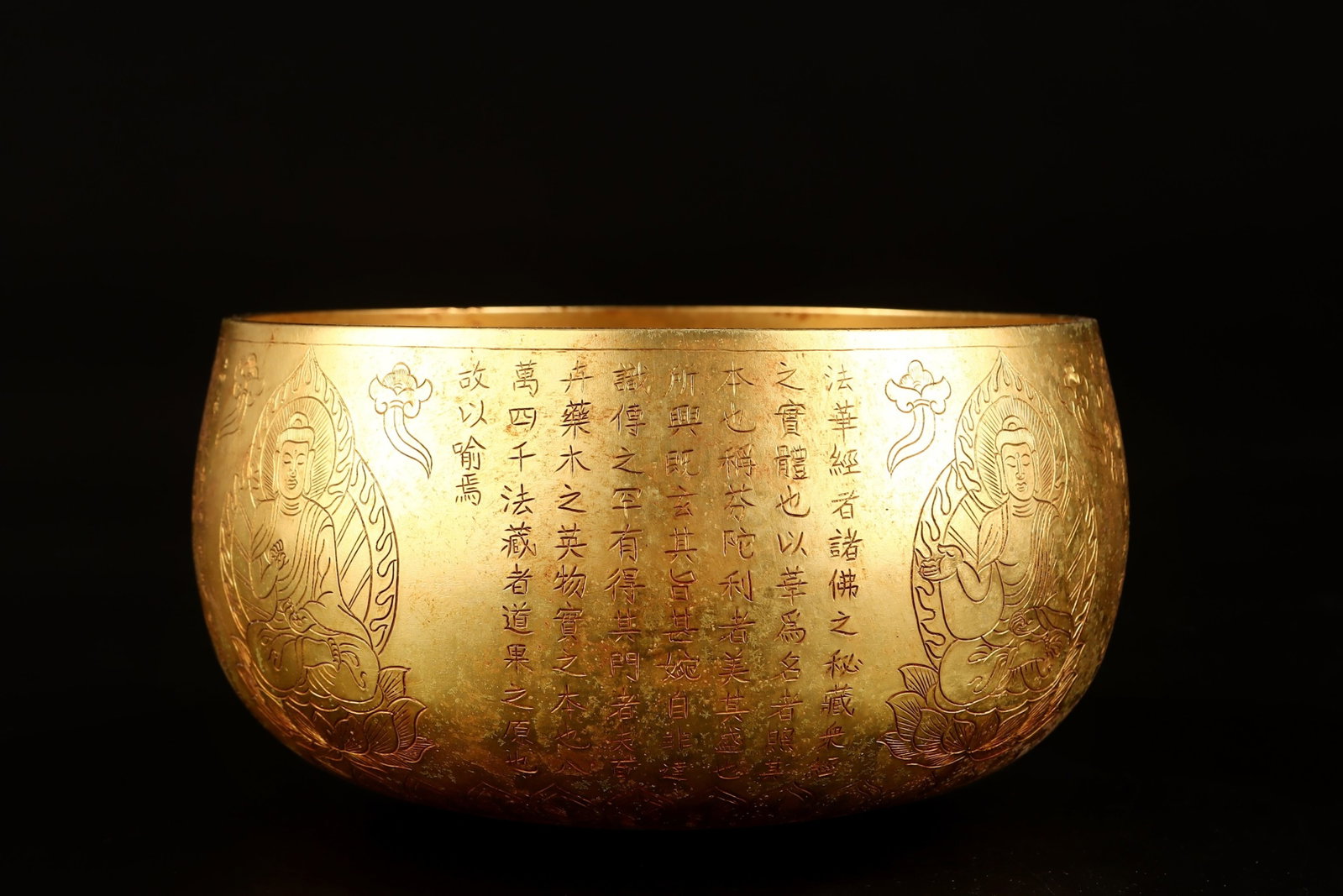 An Exquisite Gilt Bronze Buddha Statue Pattern Basin,With Scriptures - 2