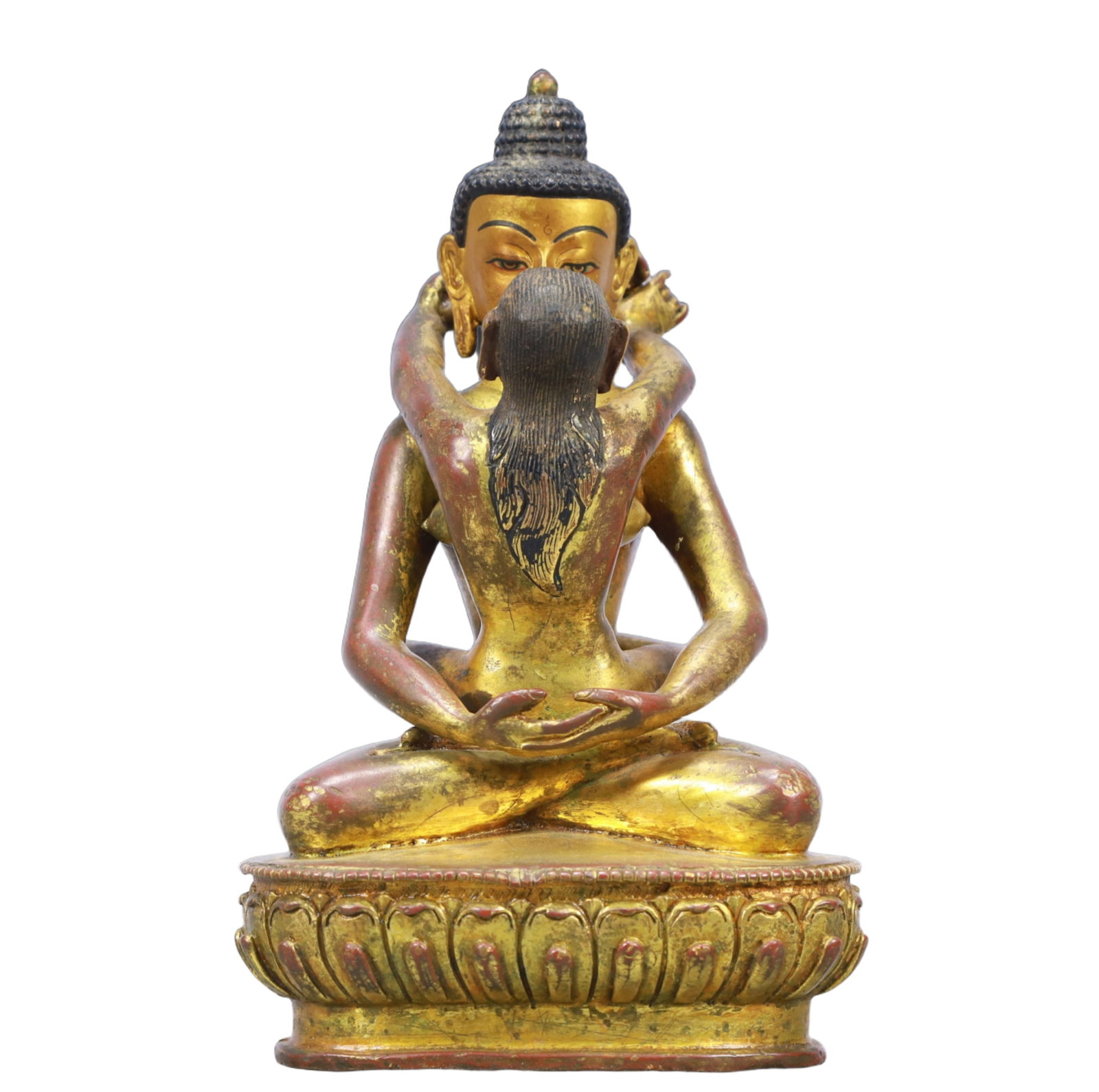 A Solemn Gilt Bronze Statue of Mandkesvara: A Solemn Gilt Bronze Statue of Mandkesvara,Ming Dynasty, China,5.1inx3.1inx20款,Size:cm Weight:2000g 铜鎏金欢喜佛像,中国明代,5.1