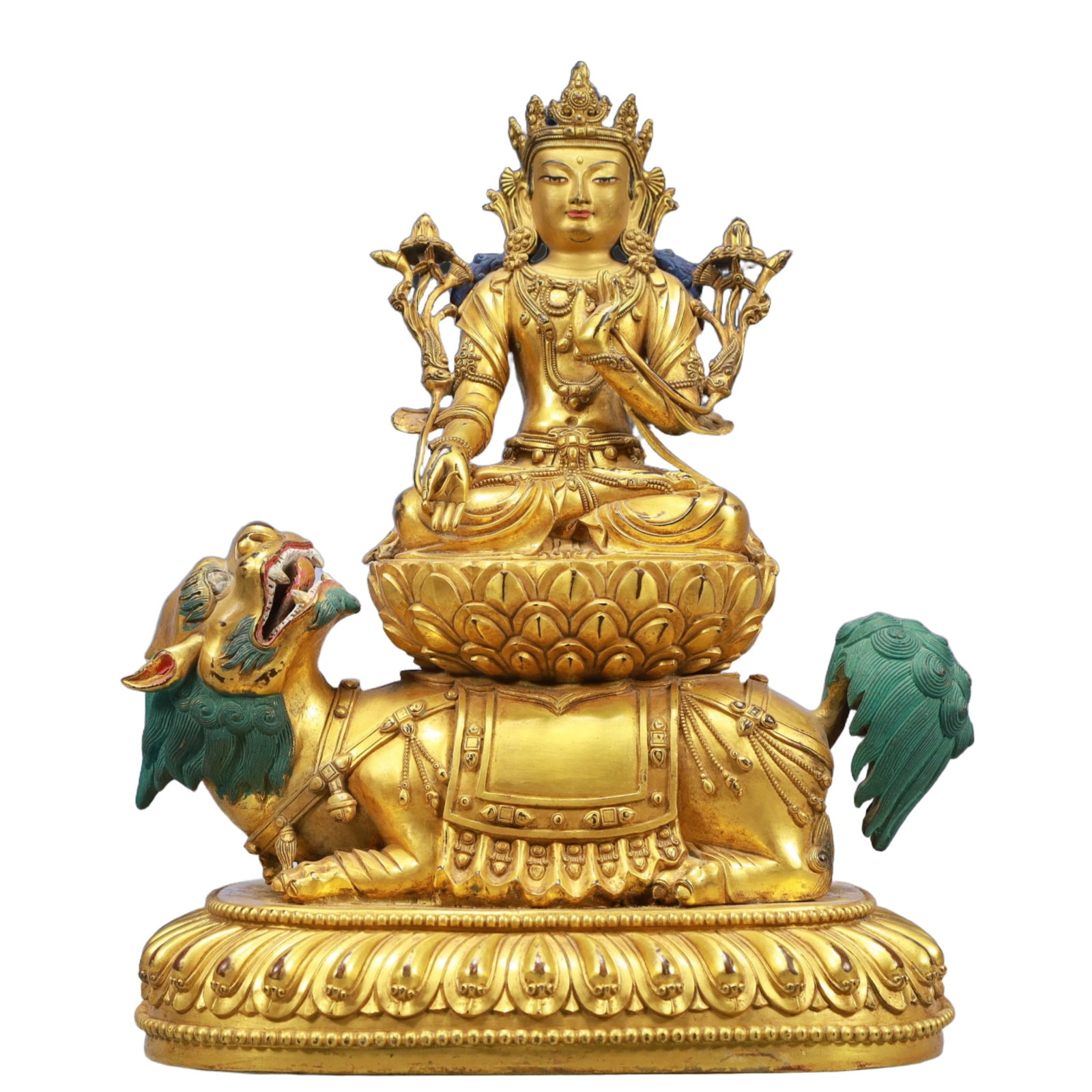 A Solemn Gilt Bronze Statue of Samantabhadra: A Solemn Gilt Bronze Statue of Samantabhadra,Ming Dynasty, China,Size:9.4inx6.3inx12.6in Weight:8100g 铜鎏金普贤菩萨像,中国明代