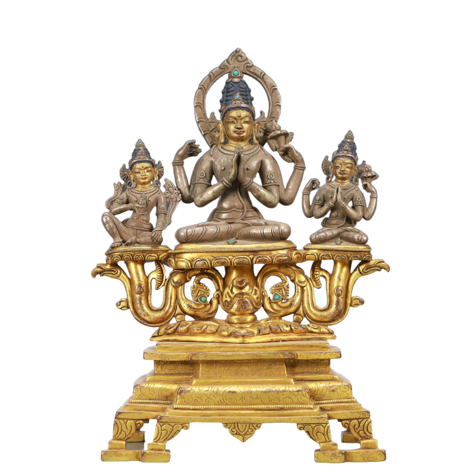 A Solemn Gilt Bronze Statue of Buddha Ornament: A Solemn Gilt Bronze Statue of Buddha Ornament,Ming Dynasty, China,Size:8.5inx5.9inx13.8in Weight:6350g 铜鎏金佛像摆件,中国明代