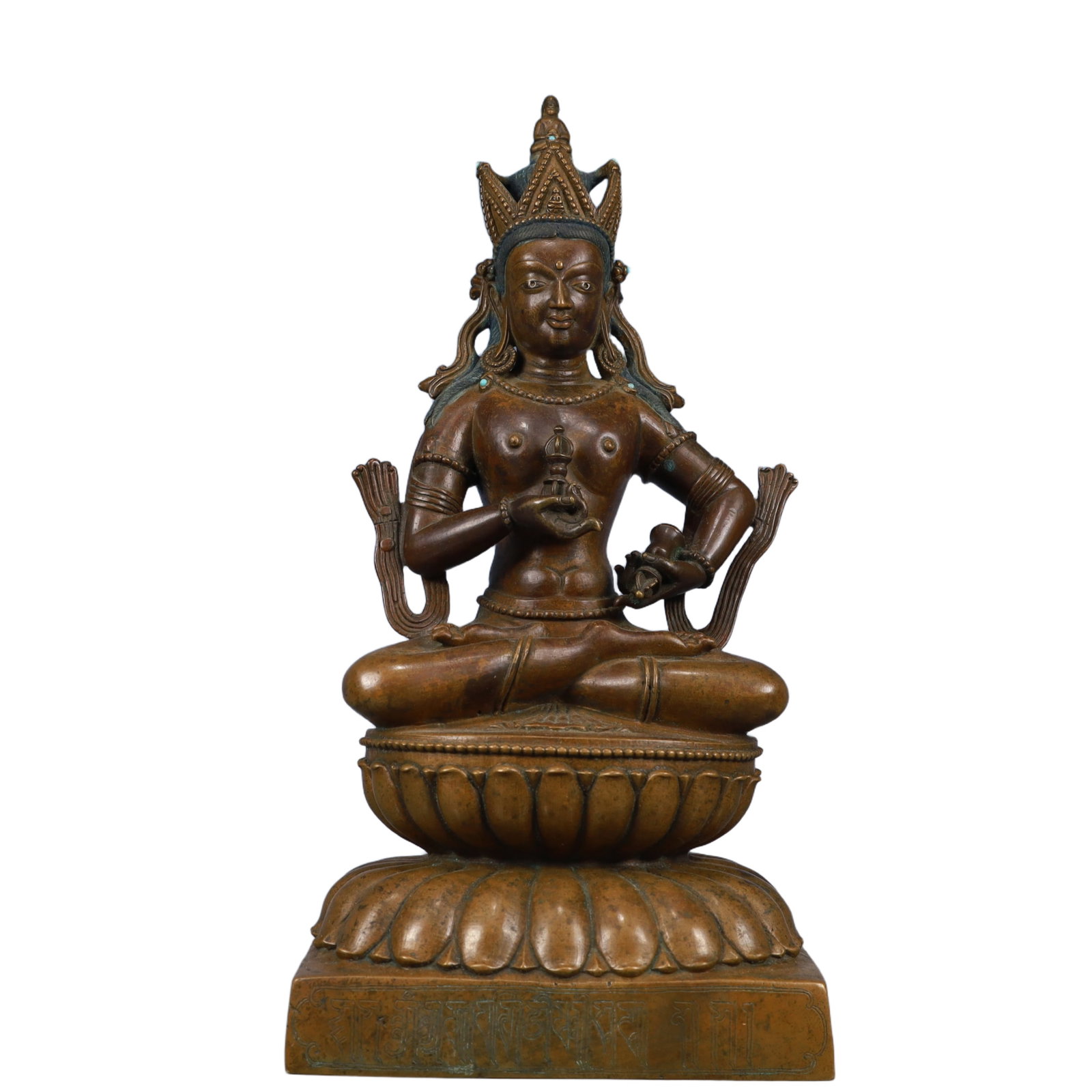 A Solemn Bronze Statue of Vajrasattva,With Inscription: A Solemn Bronze Statue of Vajrasattva,With Inscription,Qing Dynasty, China,Size:7.1inx6.3inx14.2in,Weight:5800g 铜金刚萨陲像,带铭文,中ࢲ