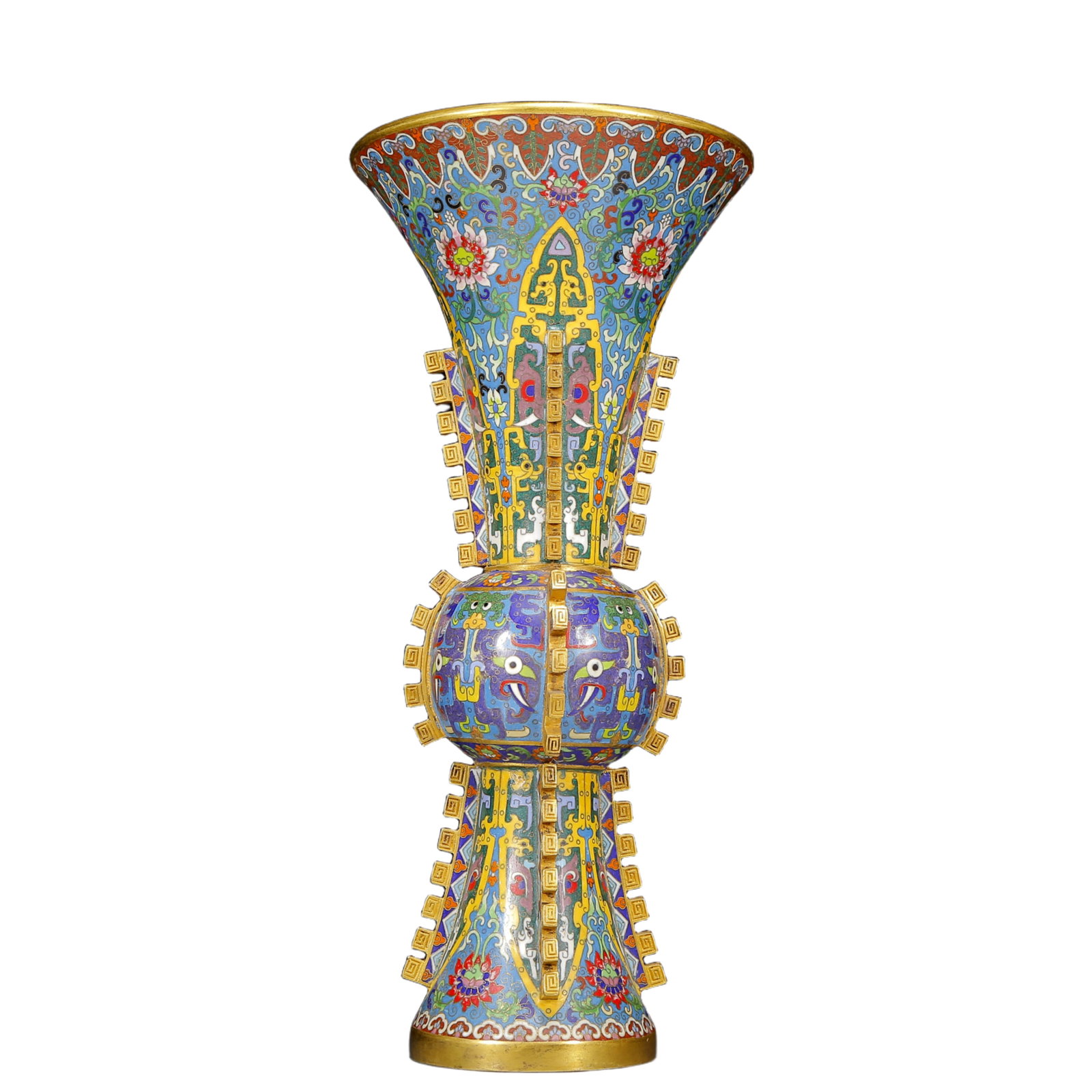 A Huge Cloisonne Beast-Face Pattern Vase: A Huge Cloisonne Beast-Face Pattern Vase,Qing Dynasty, China,Qianlong Four-character Mark,Size:7.5inx16.5in,Weight:5155g