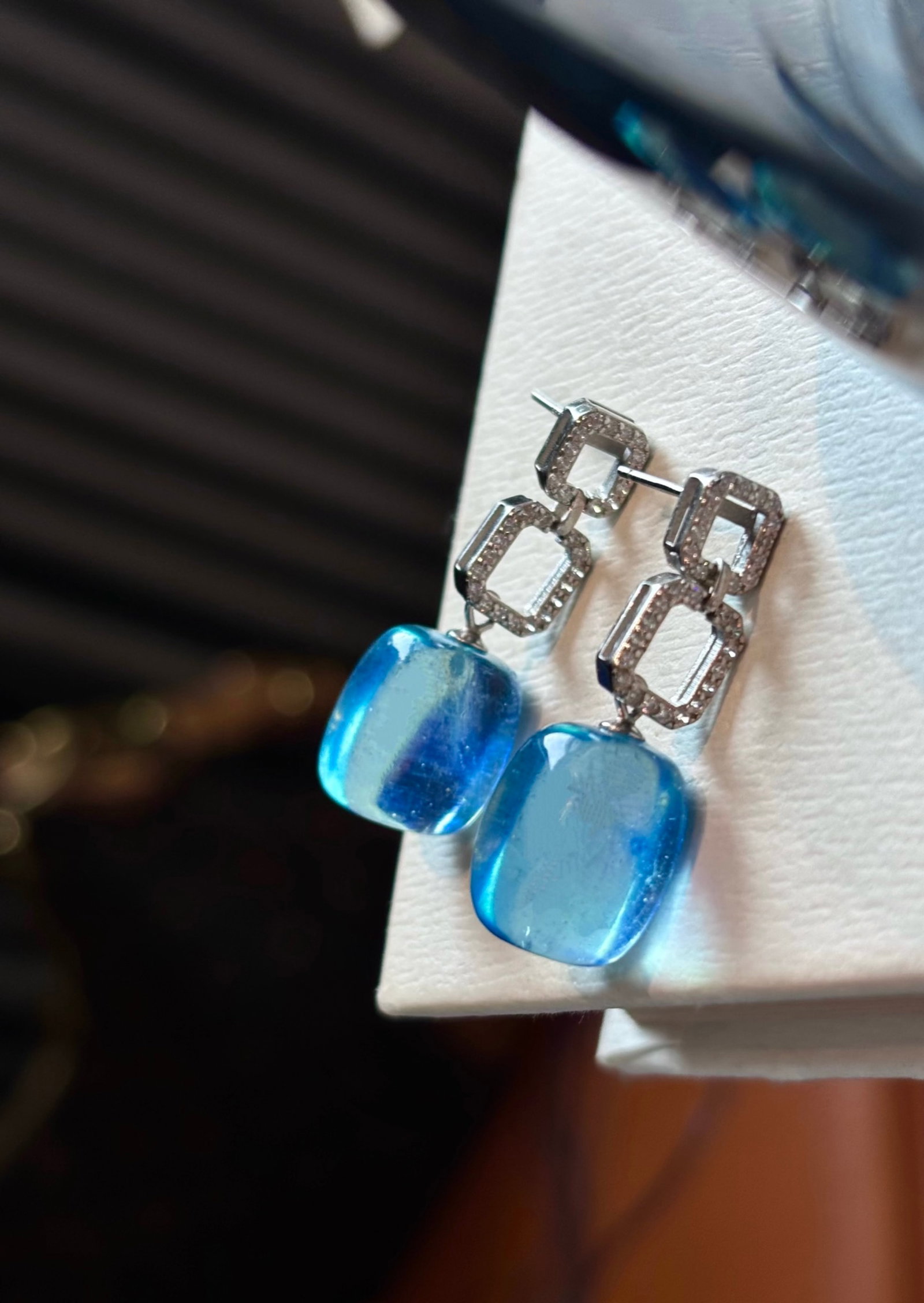 A Pair of Exquisite Sterling Silver Inlaid Aquamarine Earrings: A Pair of Exquisite Sterling Silver Inlaid Aquamarine Earrings,Size:14mmx11mm,Weight:7.8g 一对纯银镶海蓝宝耳环